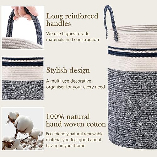 Miniatura 5 de YOUDENOVA Cesta de lavandería de cuerda tejida, cesta de Luandry de 58 L de alto, cesta de guardería para almacenamiento de mantas, cesta de ropa