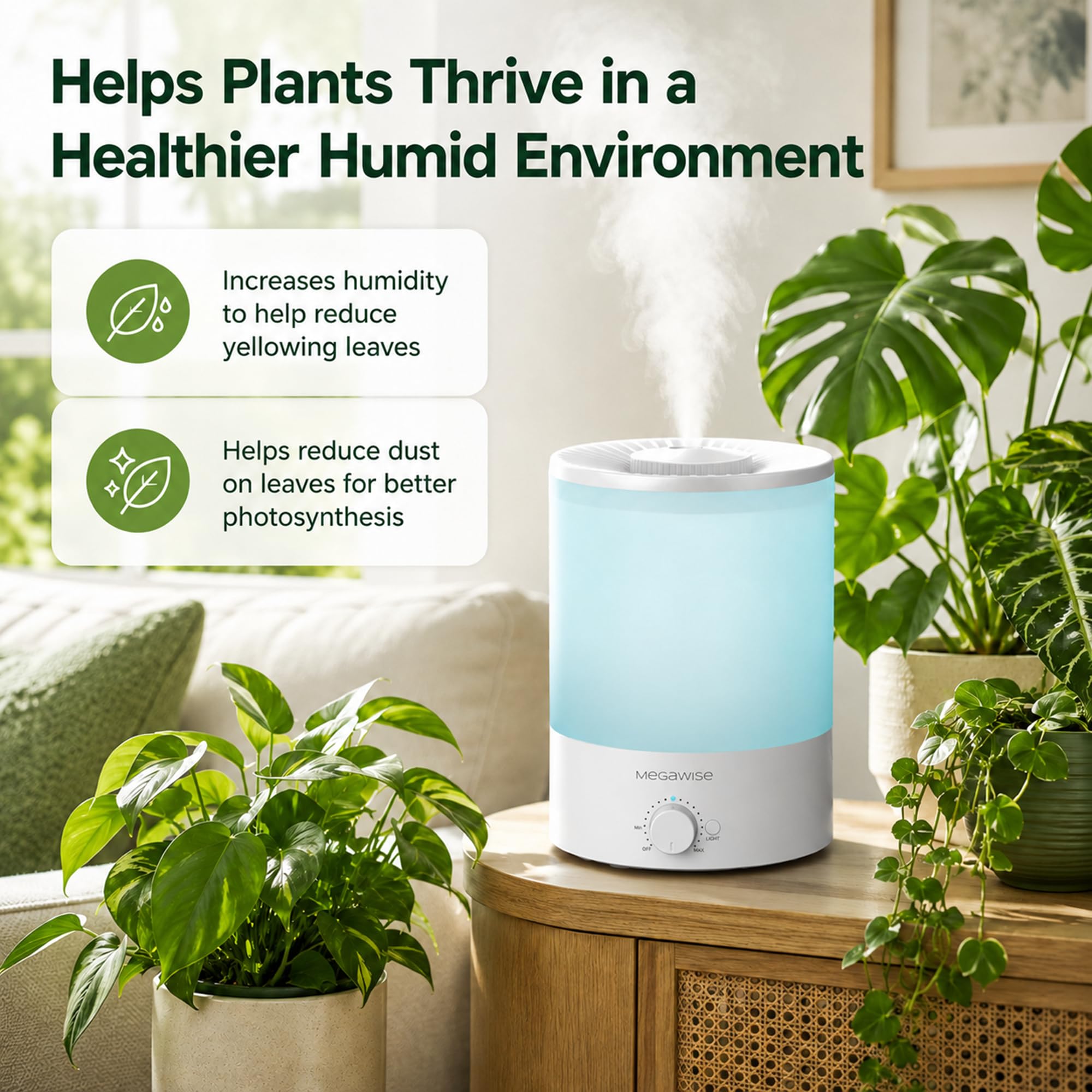 Humidificador de niebla fría H1 - xit (blanco) megawise 3,5 litros, relleno superior, gran capacidad, fácil y seguro, fácil de usar en casa
