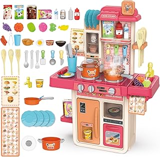 لعبة مطبخ للأطفال من كالاداك، 42 قطعة من مطبخ اللعب مع وظيفة الماء، والبخار، ومجموعة أواني، وفرن وإكسسوارات، مجموعة مطبخ للعب الأدوار، طبخ للأولاد والبنات من سن 3 سنوات فما فوق