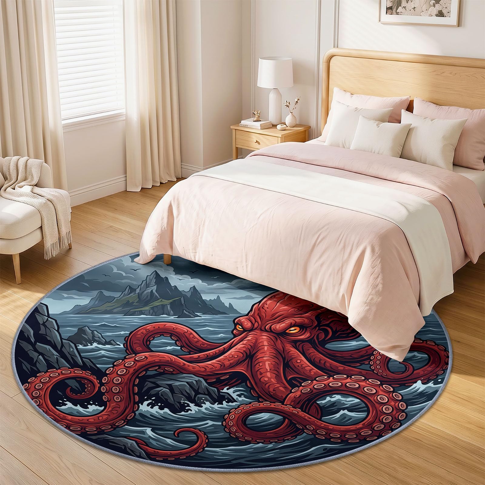 Fantasy Ocean Góry Zwierzęta ośmiornica okrągły dywan do salonu 180 cm