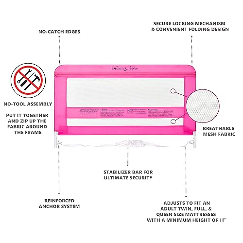 Miniatura 5 de Dream On Me Lilibet - Barandillas de seguridad de malla para cama TwinFullQueen  Juego de cama doble  2340