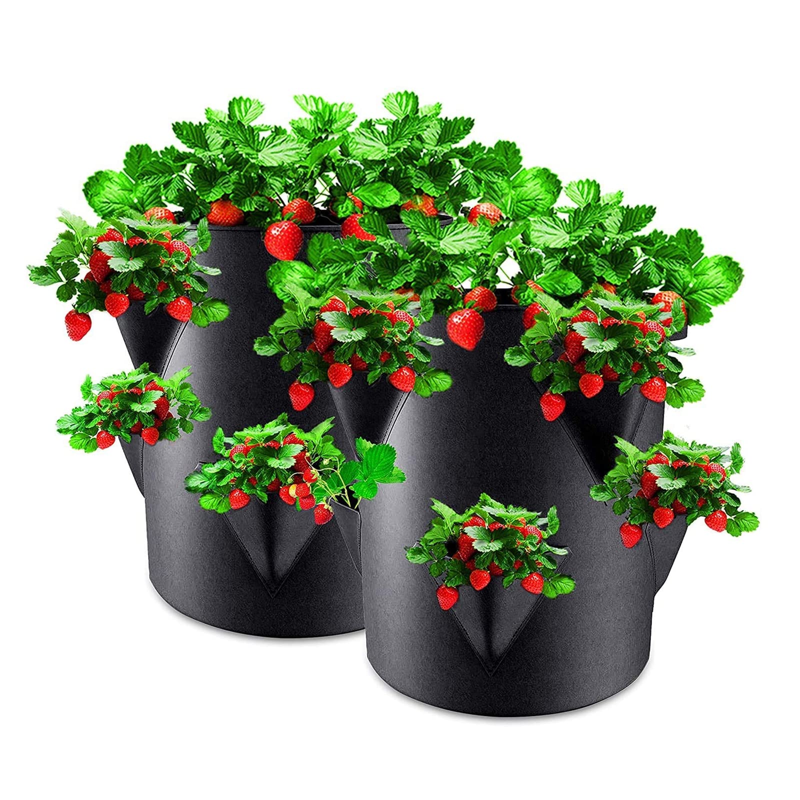 2Pcs Bolsas de Cultivo de Fresa, 5 Gallones Bolsa de Cultivo de macetas Colgantes Transpirables, 8 Bolsillos de Cultivo Laterales, Bolsa para Plantas y Vegetales