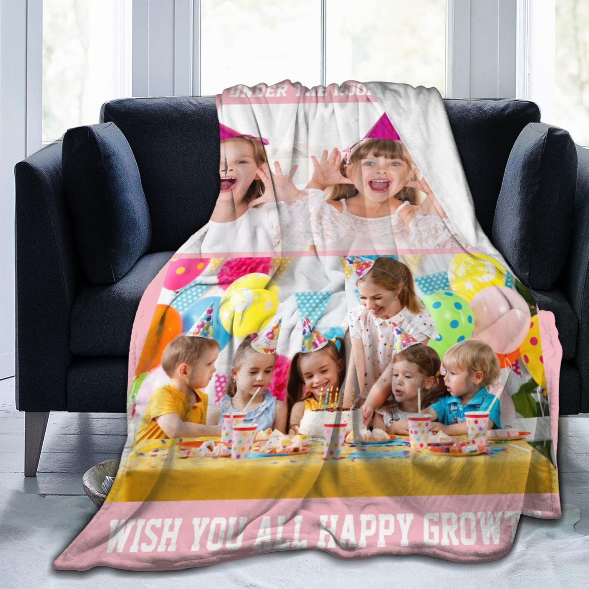 HMZXZ Custom Throw Flannel Blanket with Photos Text Customized Birthday All Season Personalized Decorative Fleece Blankets for Adult Halloween Christmas Fathers Mothers Valentines Day Gift 30"X40" — image 1