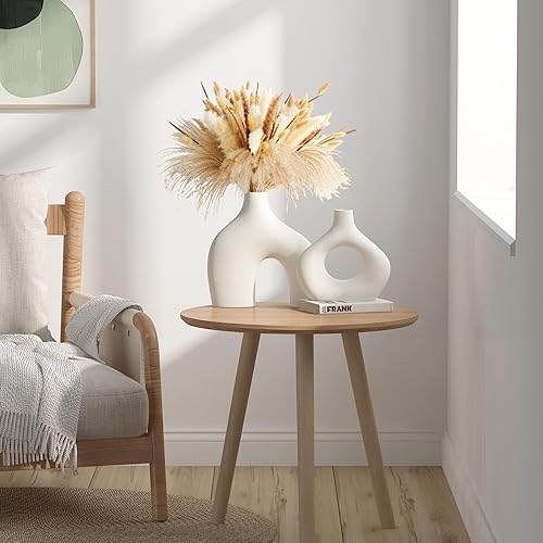 Miniatura 5 de Juego de 2 jarrones de cerámica blanca, jarrones de hierba de las pampas para decoración del hogar, jarrones redondos mate boho para flores, jarrón