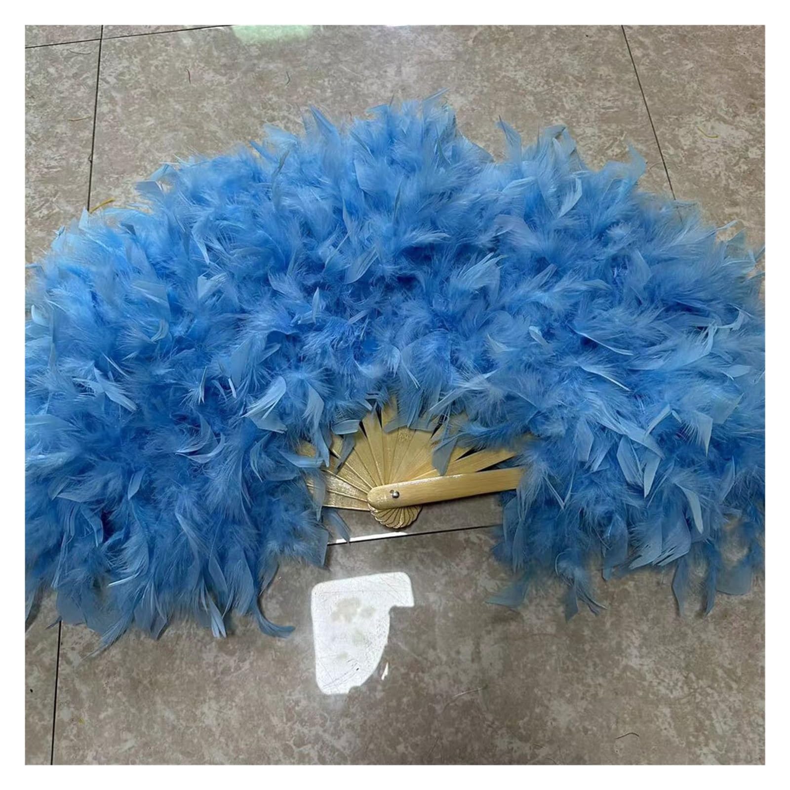 Abanico de mano plumas marabú avestruz abanico plegable azul de 70 cm