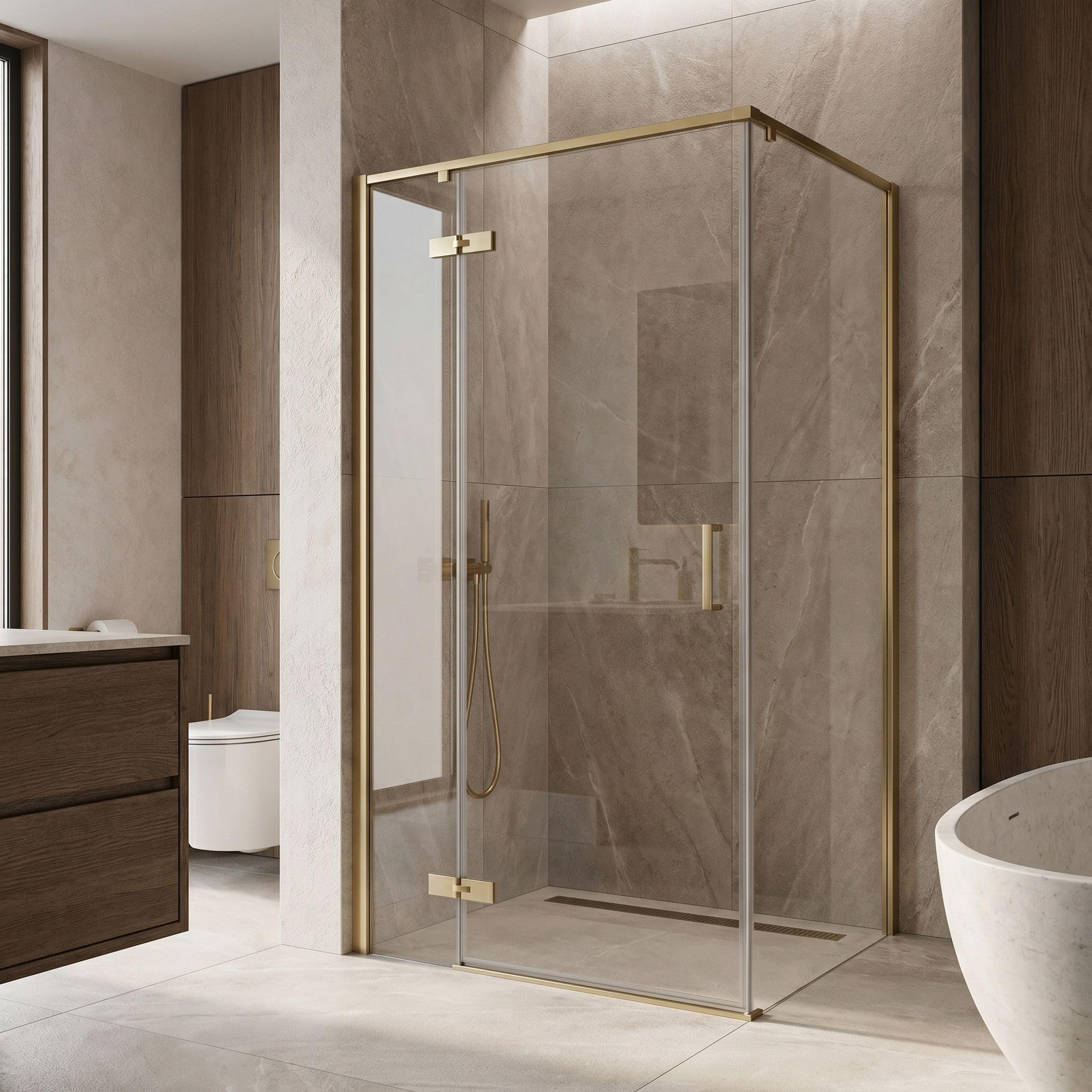 Rea - Mampara de ducha Rea Bruno 120x90 Cepillo Dorado - 88,5 x 118,5 x 195 cm