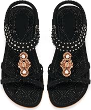 Ecetana Womens Flats Sandals Dressy Summer Boho Comfortable Casual Ankle Strap Non Slip Rhinestone Shoes