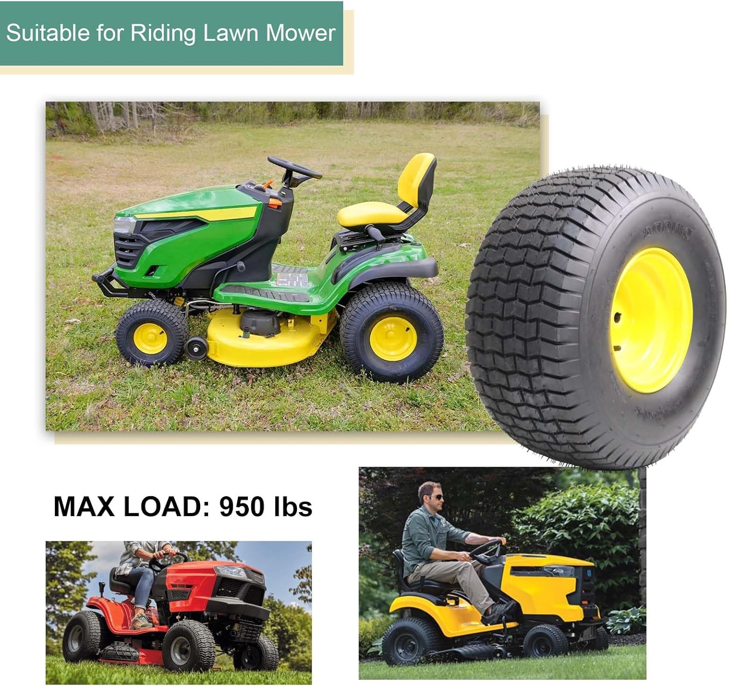 20x8.00-8 Lawn Mower Tire with Wheel Assemblies, 4 Ply, 3.5" Offset Hub, 3/4" Borehole with 3/16" Keyway, 965 Lbs Capacity, Set of 2 for Riding Lawn Mowers