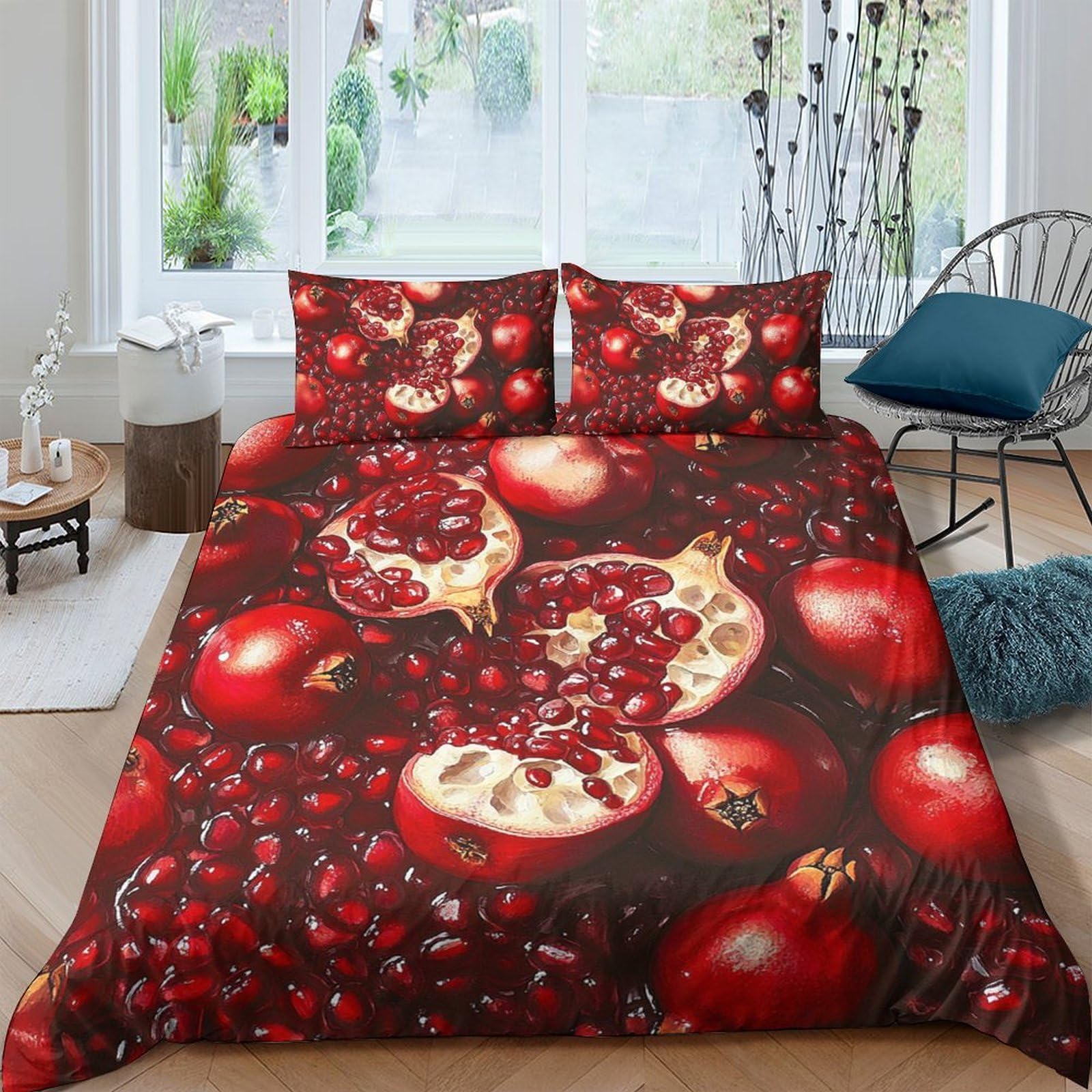 Ctjqhvkz Style-3 3D Printed Pomegranate Fruit Fitted Sheet Microfiber Bedroom Decor Red Artistic Bed Cover For Home Guest Room Single（135X200cm）