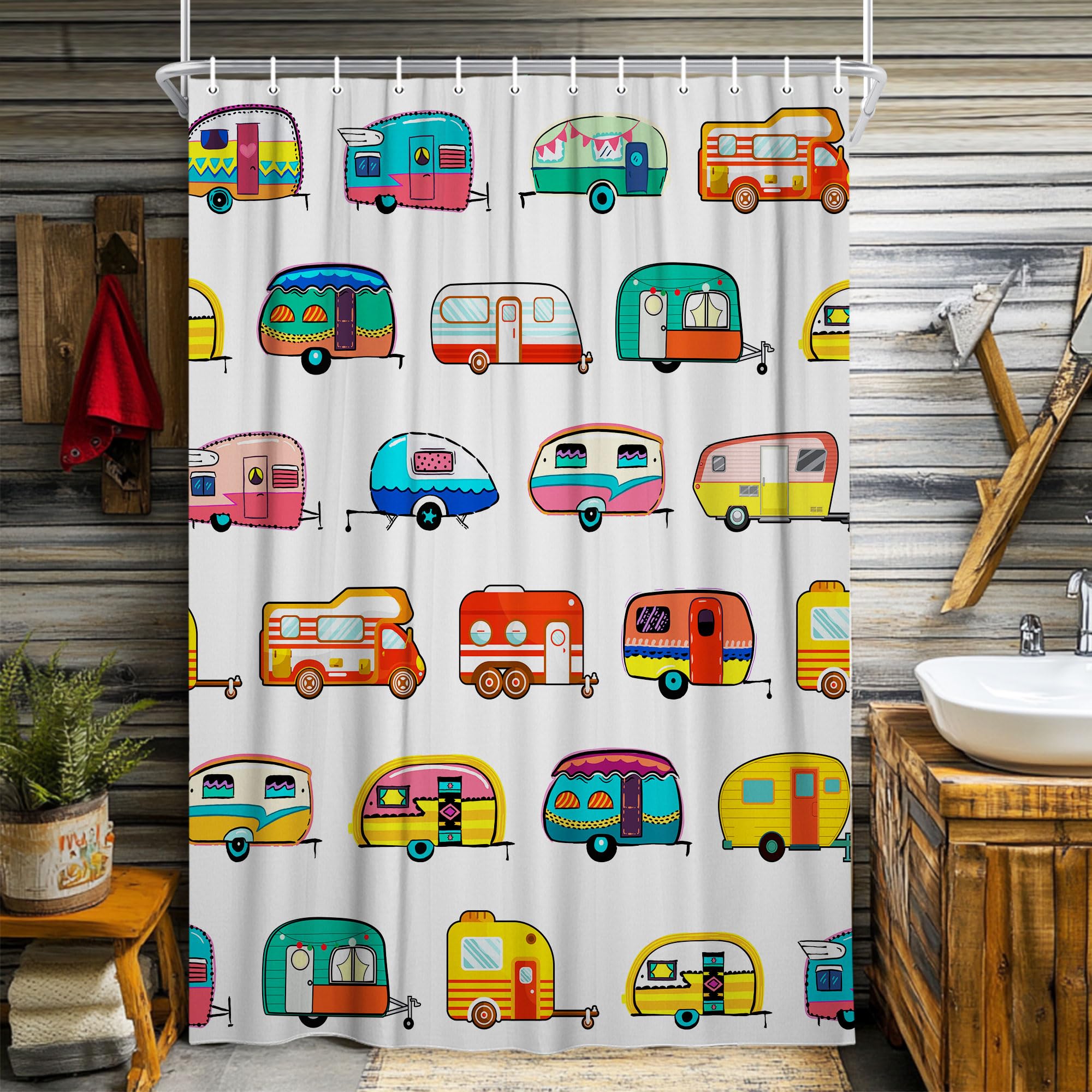 NYMB Small Stall 47Wx64H Inch Shower Curtain, Narrow RV Kids Bathroom Curtains, Camper Bathroom Accessories Waterproof Fabric with Hooks,47"X64"
