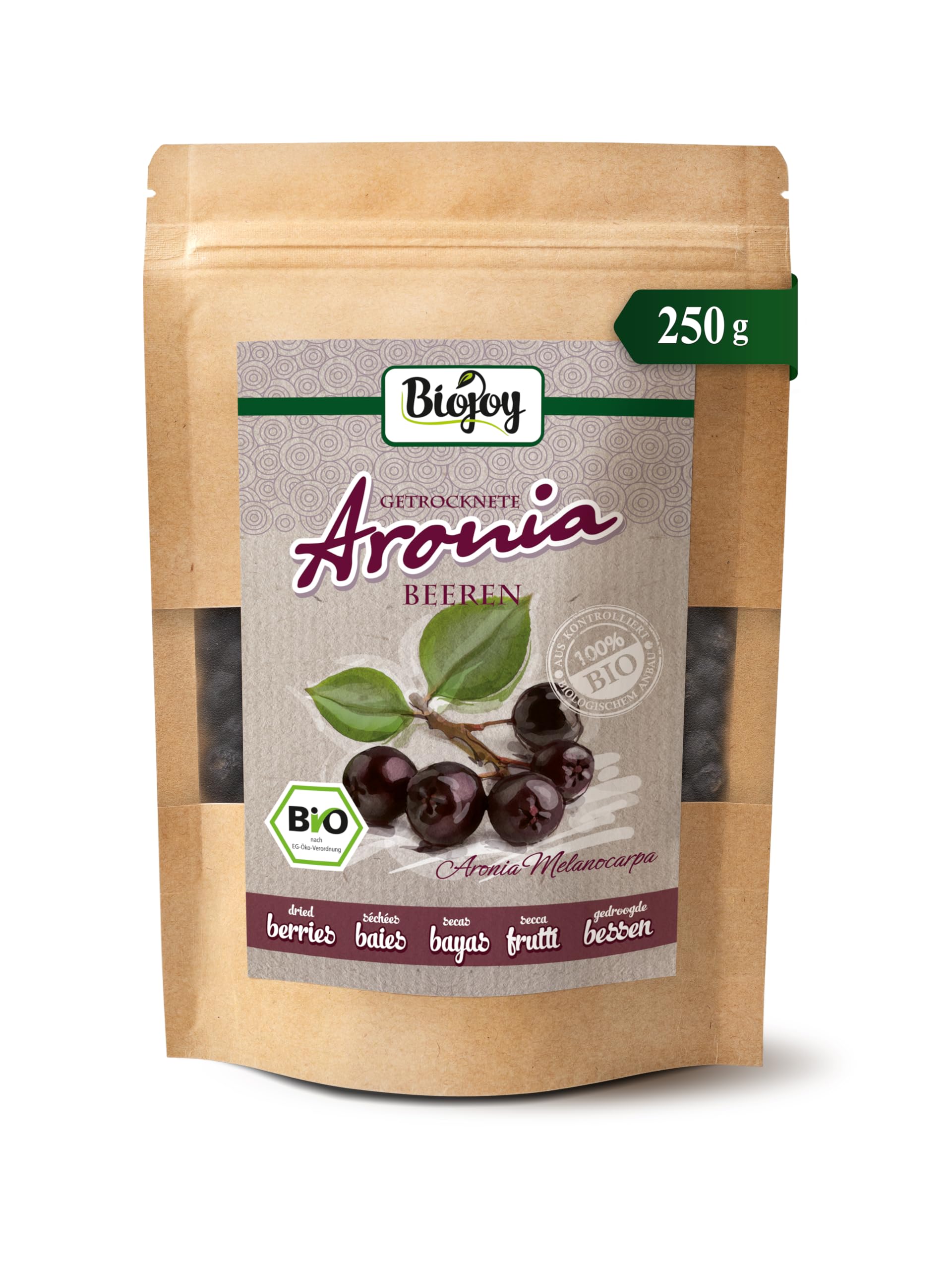 Biojoy BIO-Aroniabeeren (250 g), getrocknet und ganz (Aronia melanocarpa)