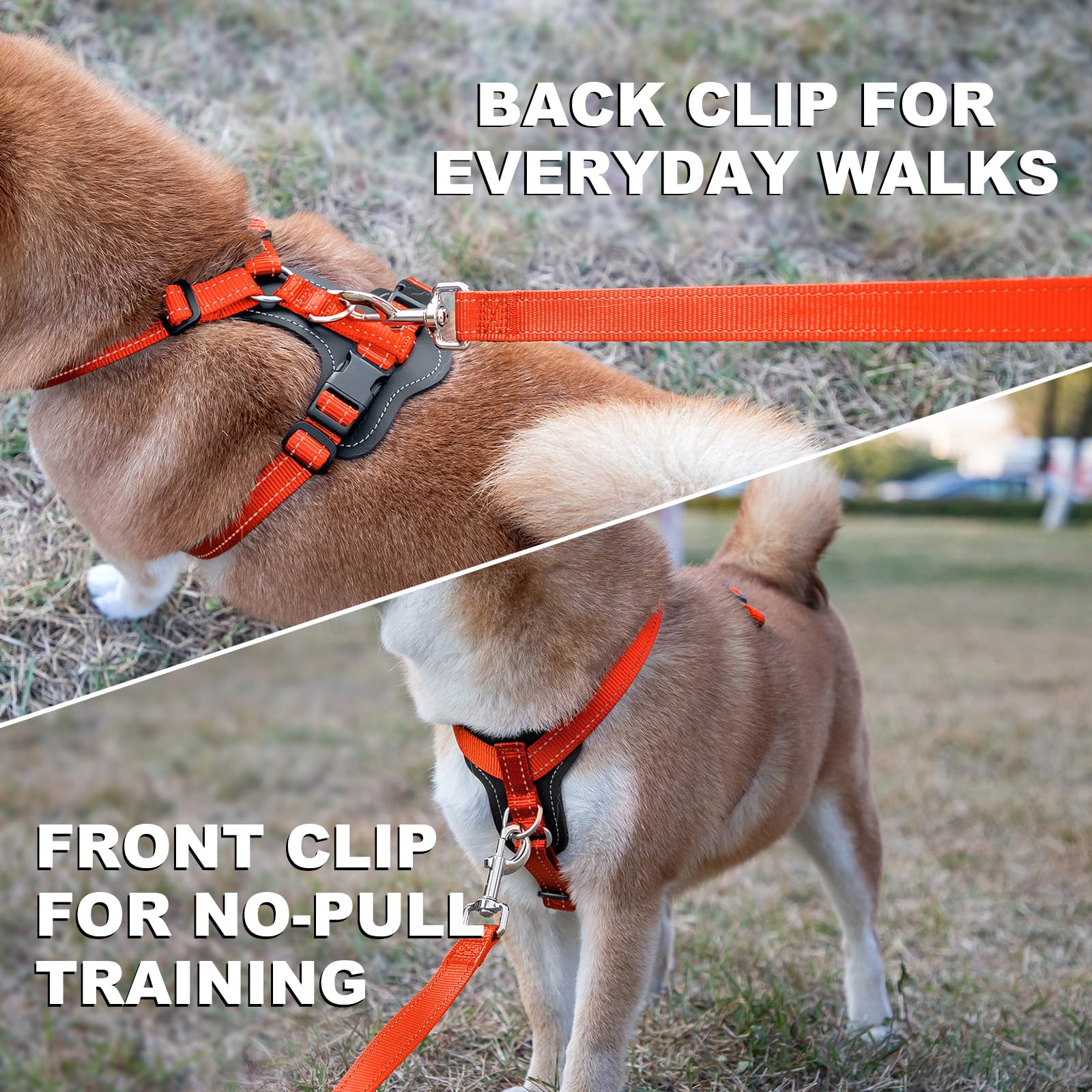 Plutus Pet Adjustable No Pull Dog Harness with Leather Accents, Heavy Duty Reflective Nylon Vest for Training Hiking - Image 3