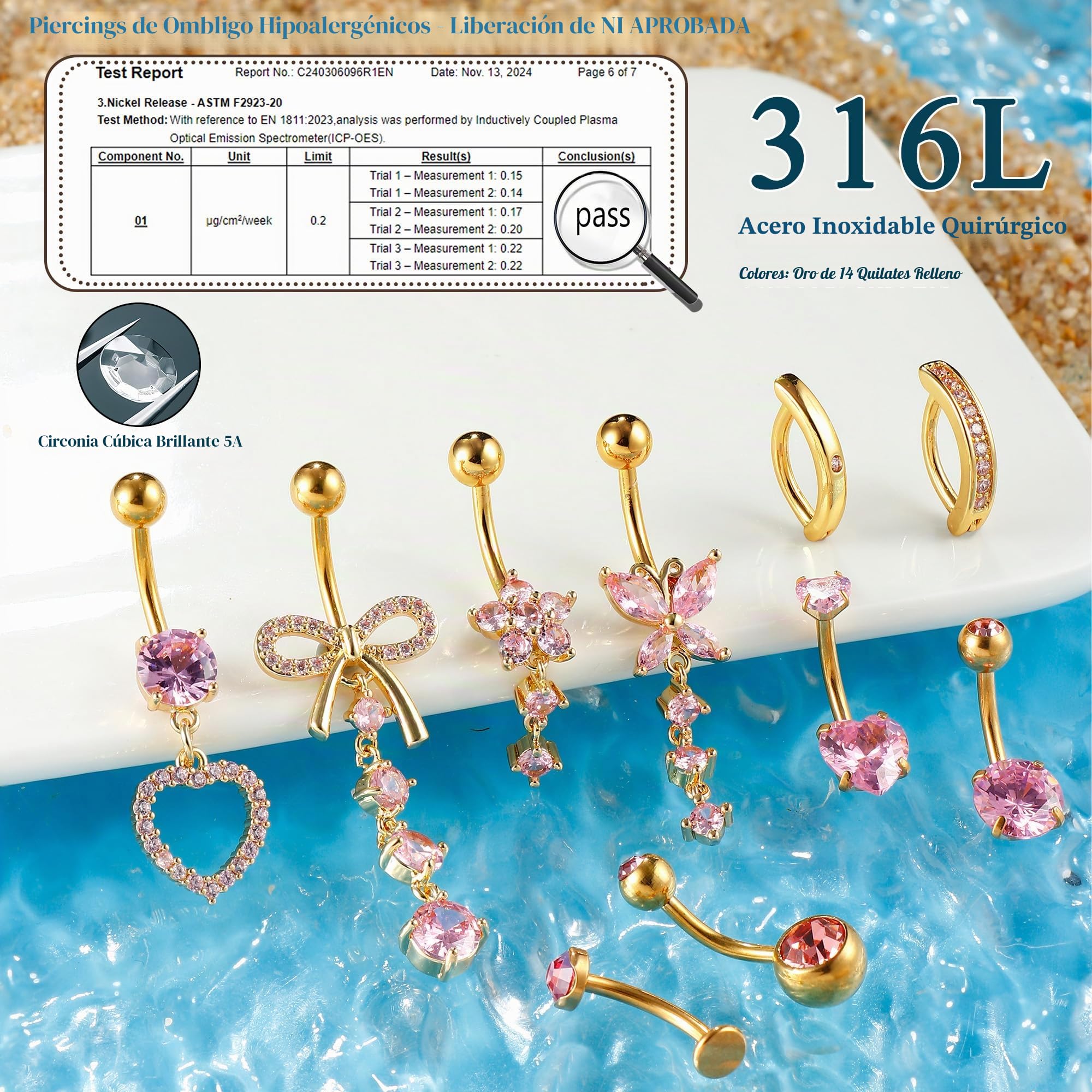Diamday 10pcs Piercing Ombligo Acero Quirúrgico Piercing Ombligo Aro 14G Corazón Mariposa Flor Dangle Vientre Anillos para Mujeres Vientre Barras Barbell Ombligos Piercings Joyería