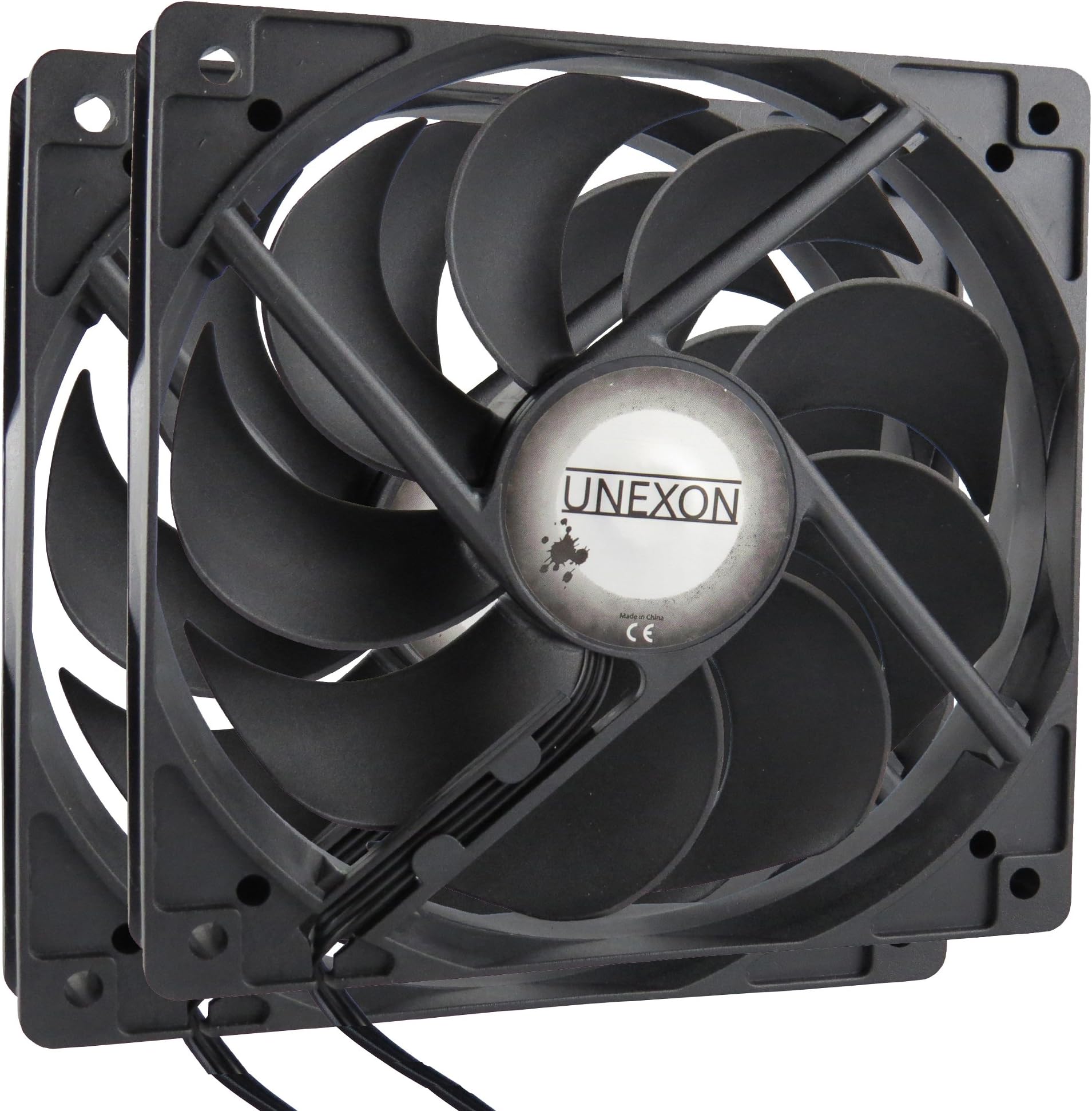 Set of 2 Unexon Mute 120 mm PC Fan Silent 0.15 Sone 1100RPM โ Black 12 V 3 Pin