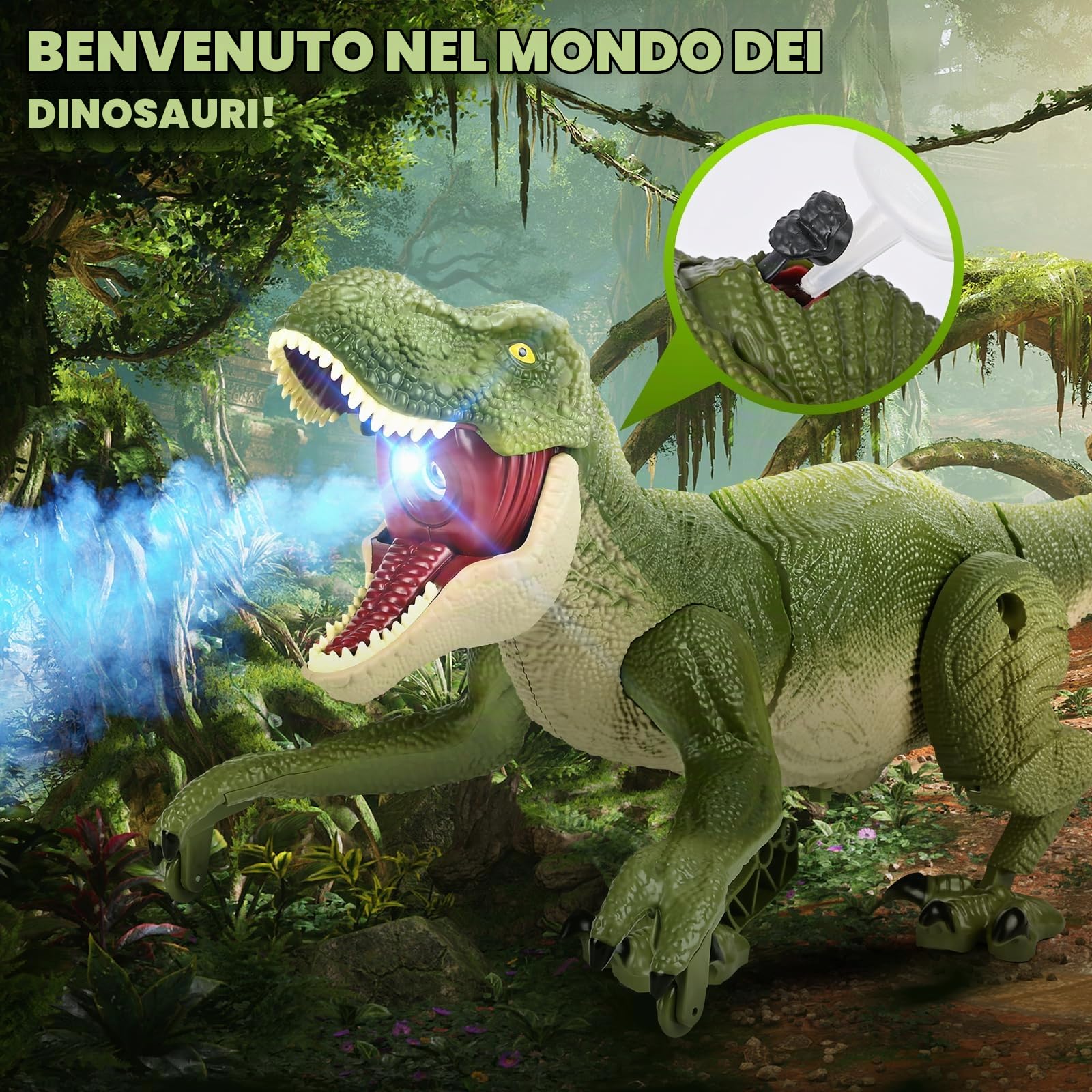 Regalo Dino telecomandato per bambini, Camminando e Ruggendo Dinosauro Giocattolo Realistici con Suoni Ruggenti e Luce LED,Dinosauro Robot Regalo per Bambini Ragazzi Ragazze 3-12 Anni (B)