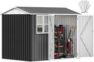 DWVO 8' x 6' Outdoor Storage Shed, Waterproof Metal Garden Shed with Win...