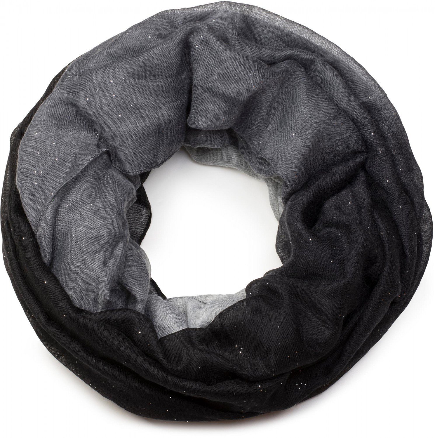 Stylebreaker Women's Black-Grey Classic Glitter Loop Tube Scarf - Gradient, Sequins, Kerchief For - Colour: