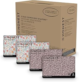 The Honest Company Clean Conscious Diapers | Plant-Based, Sustainable | Wild Thang + Flower Power | Super Club Box, Size 3 (16-28 lbs), 120 Count