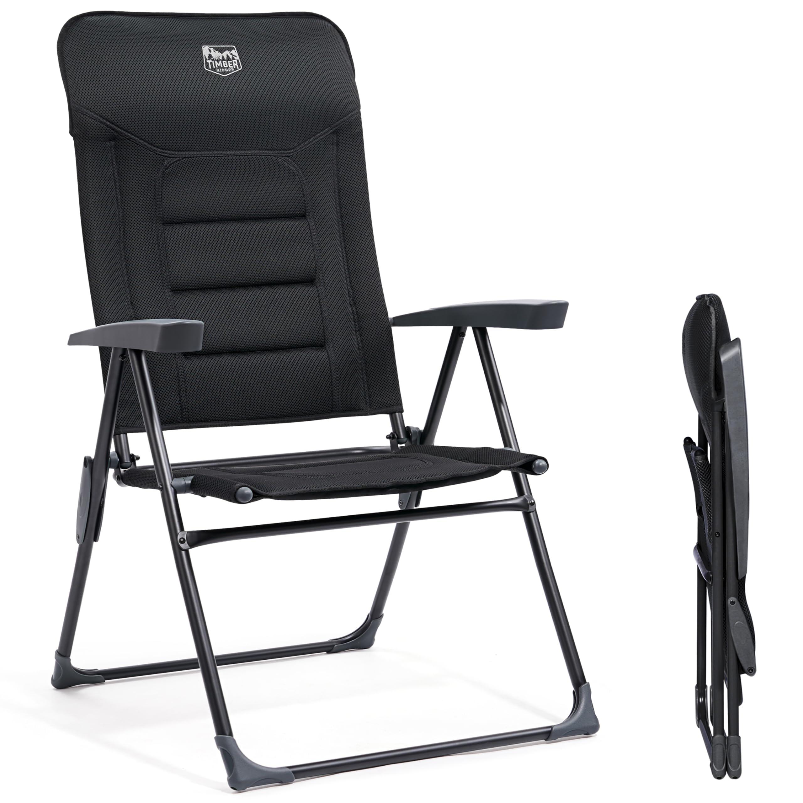 TIMBER RIDGE Aluminium Folding Garden Chair 150 kg with 7 Positions High Adjustable Backrest with Armrest Padded Headrest Global Recycled Standard Global Recycled Standard Global Recycled Standard