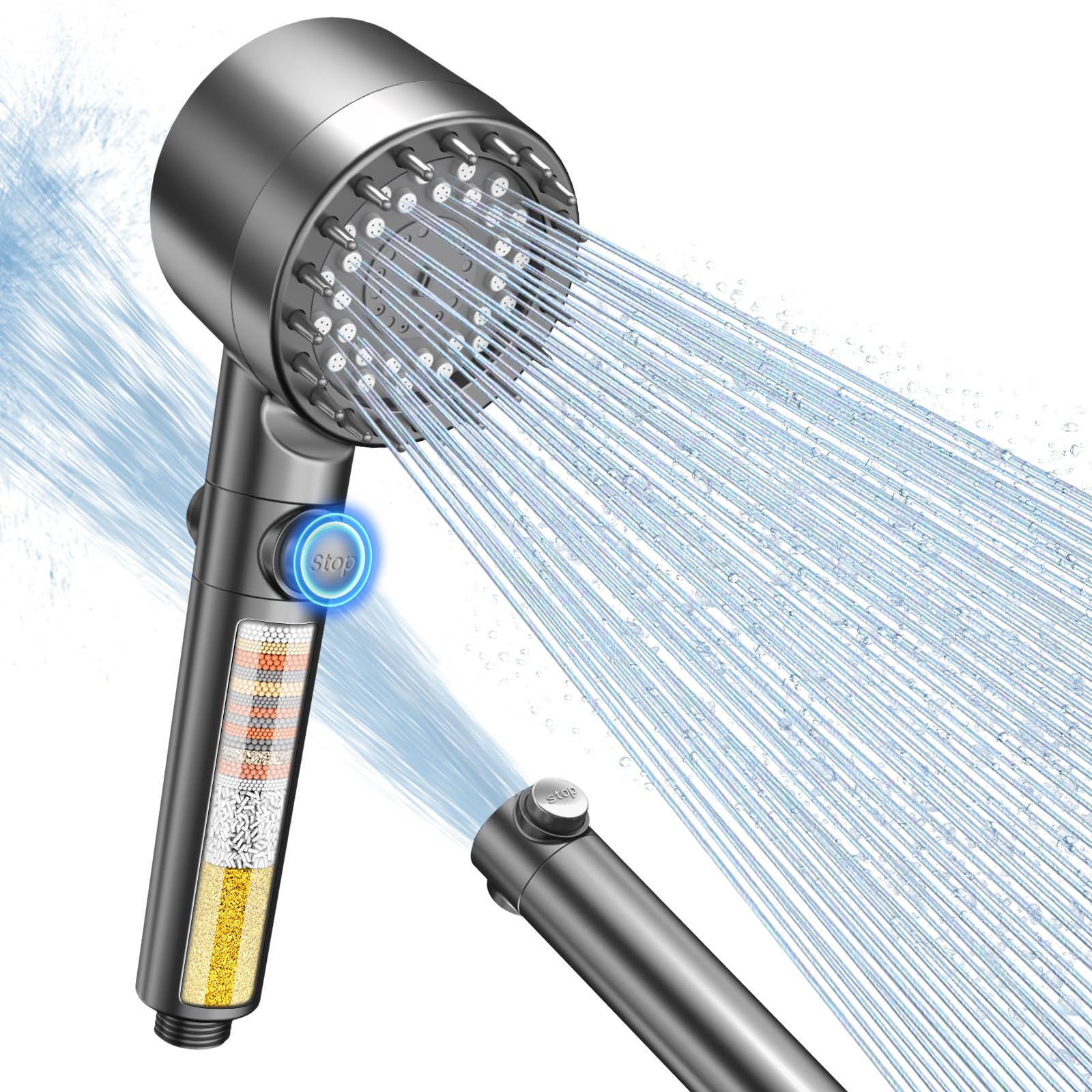 FEELSO Alcachofa de Ducha con Filtro de 15 Pasos, Alcachofa Ducha Antical 3 +1 Modos de Rociado Cabezal de Ducha de Alta Presión (Gris) en oferta en Amazon