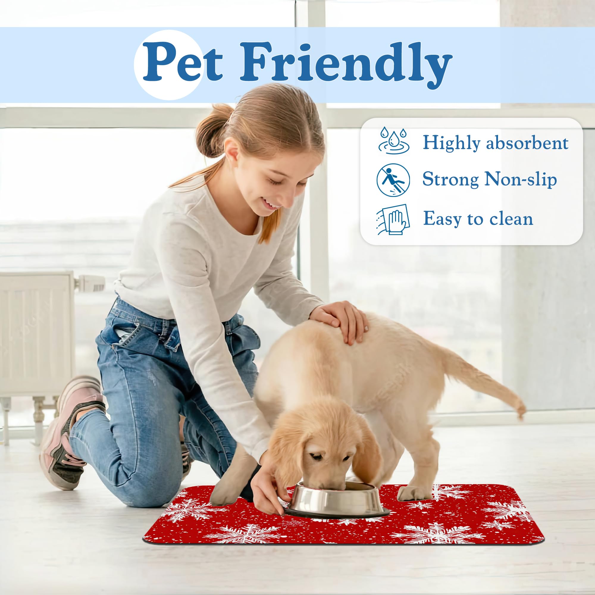 Chirtsmas Haustierfuttermatte für Katzen und Hunde, saugfähig, schnell trocknend, rutschfeste Gummiunterseite, wasserdichte Napfunterlage für den Innenbereich, Haustierbedarf, 40,6 x 61 cm