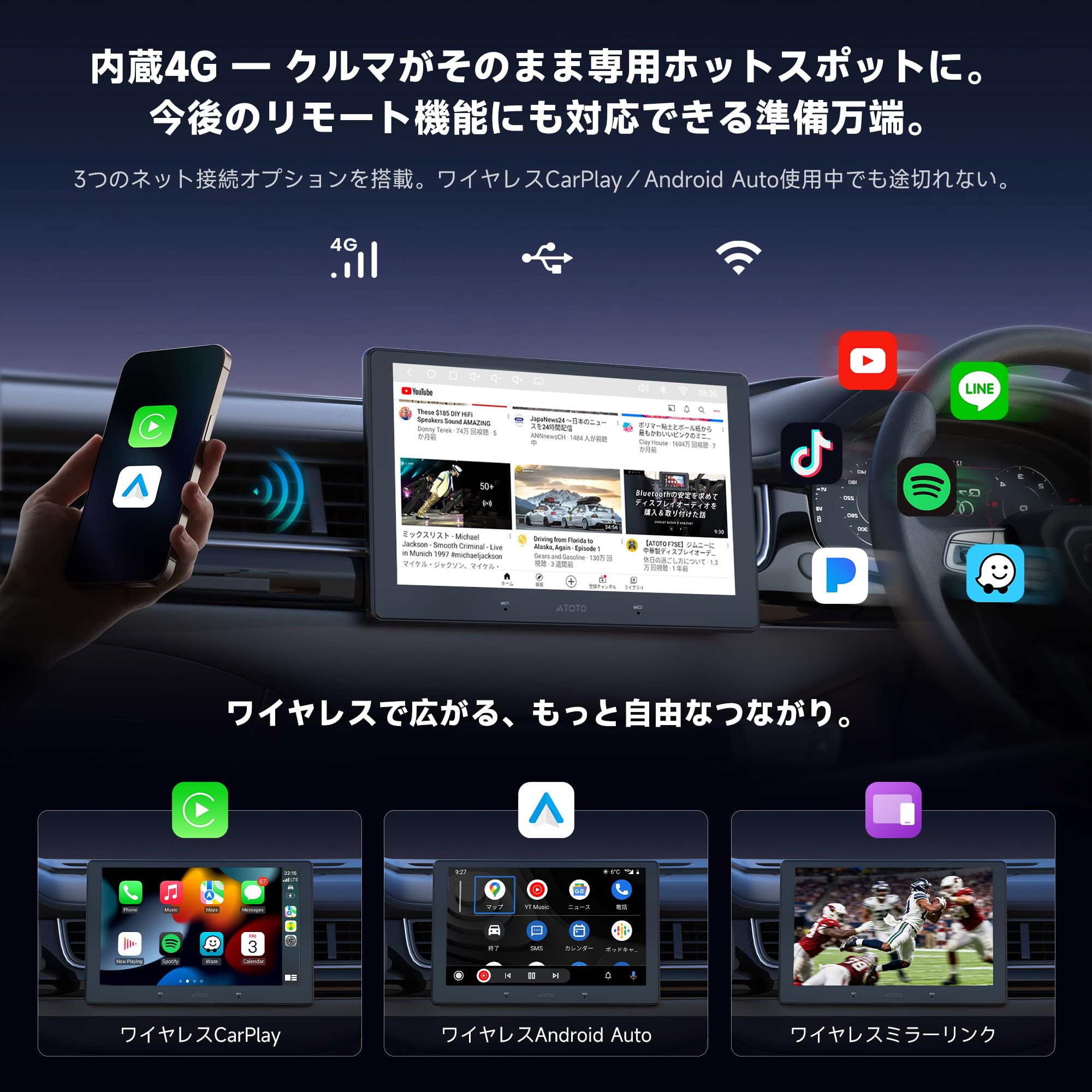 Amazon.co.jp: ATOTOEXCEL S8 Gen4 9インチ QLED ディスプレイ