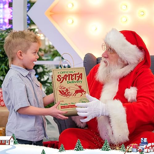 Miniatura 7 de Zonon 24 bolsas de regalo de papel kraft rojo y verde de Navidad, papel de regalo de dibujos animados, entrega especial de Navidad con asas,