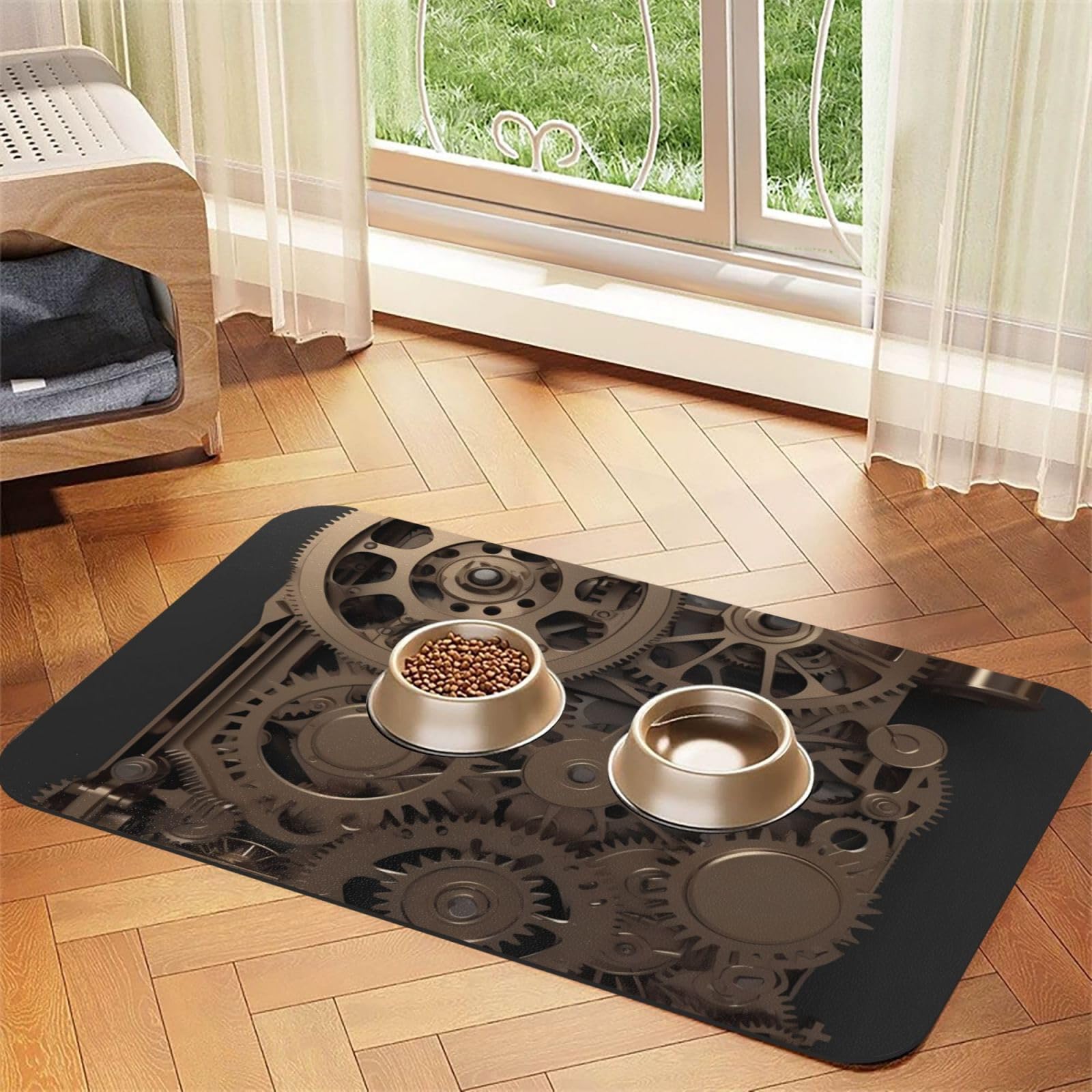 Tapis de nourriture pour chien Steampunk 40x60cm antidérapant en caoutchouc