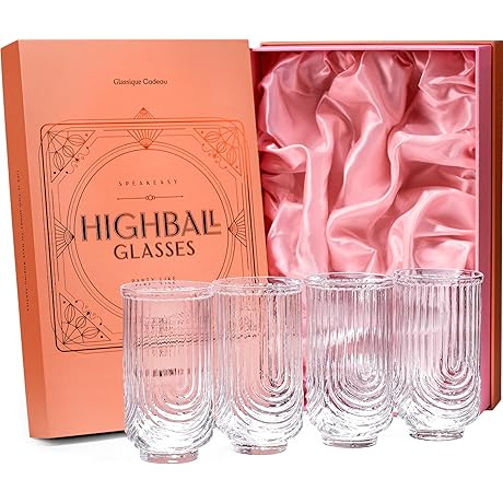 Vintage Art Deco Highball Gatsby Cocktail Cocktail Glasses | Set of 4