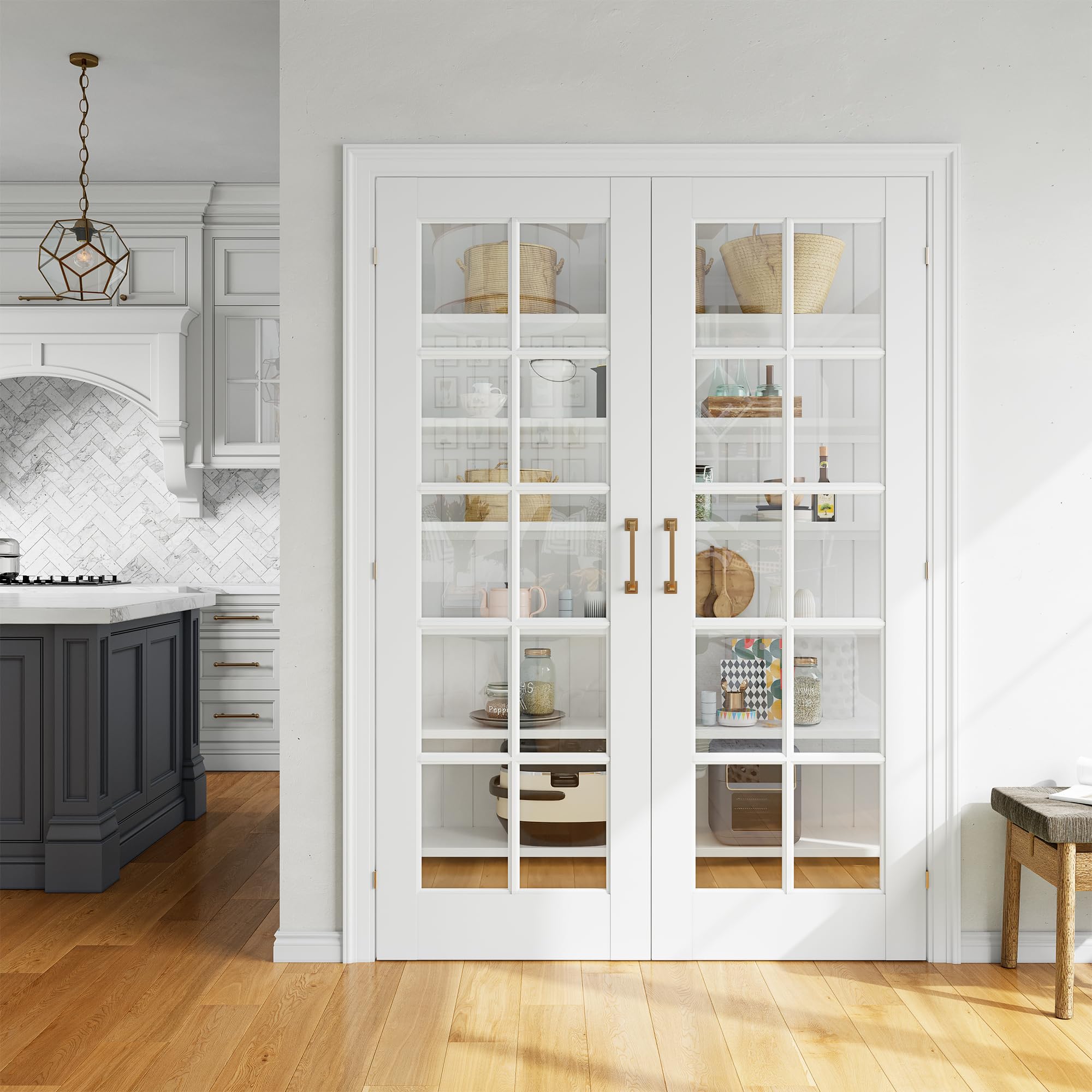 (28" x 2) x 80" Clear Glass French Interior Door Slab, 10-Lite Glass Pantry Door for Bathroom Laundry Closet Pocket, Solid Core Pre-Assembled Panel