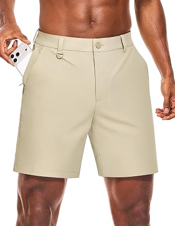 PULI Mens Golf Shorts 7 Inch Inseam Stretchy Water-Resistant with 5 Pockets for Travel Hiking Casual