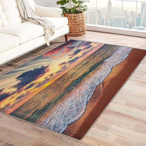 Alfombras temáticas de playa de 4 x 5 pies para dormitorio o sala de estar, alfombra de puesta de sol para decoración de habitación de niños,