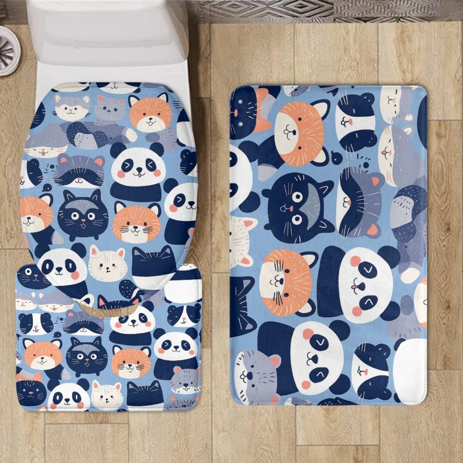 Tapis de bain lavable bleu foncé anti-glissade en mousse pour toilettes