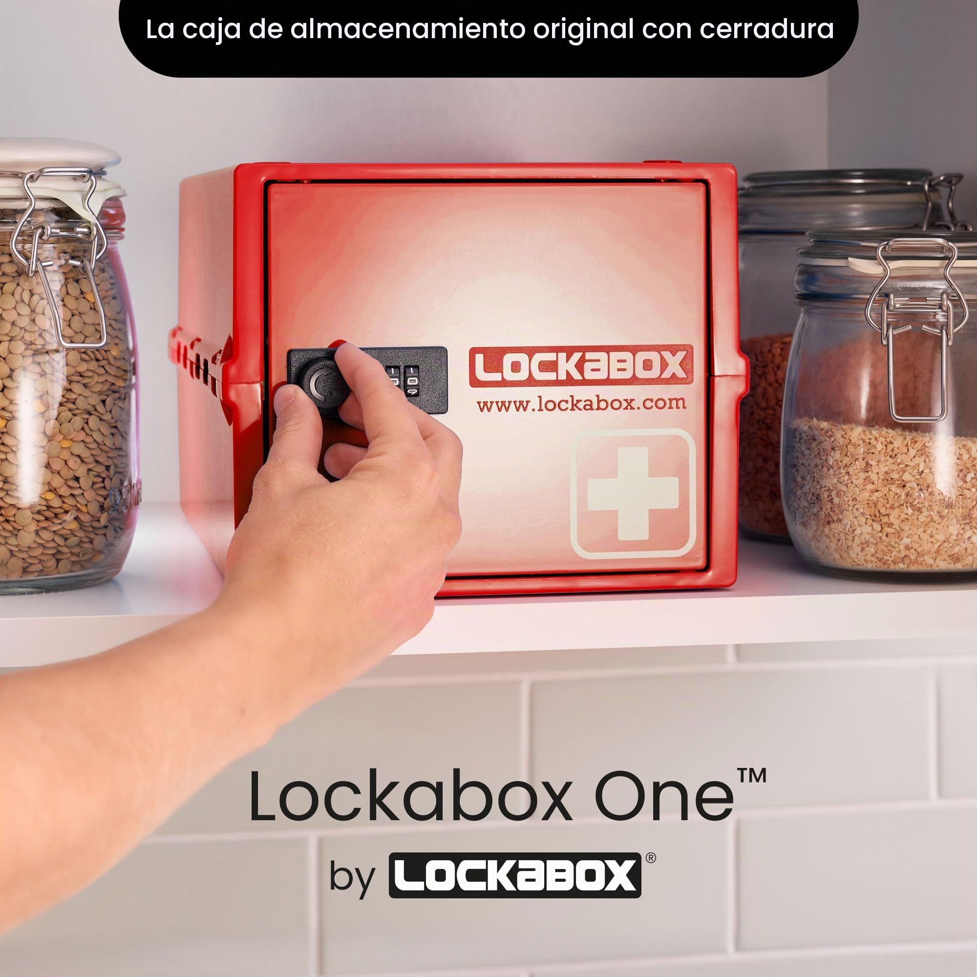 Lockabox One™ | Caja de almacenamiento premium con cerradura | Caja con cerradura de combinación de 10 litros para alimentos, medicinas y seguridad en el hogar | Seguro para BPA (Rojo Médico)