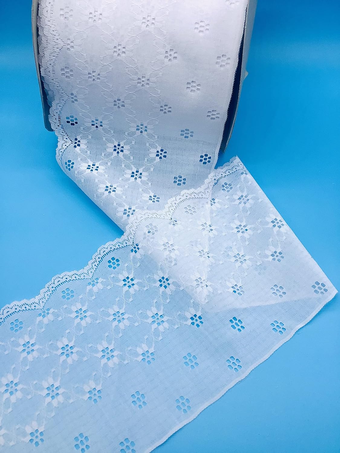 White 7-1/4" Raschel Lace Eyelet Design - 100% Polyester - 8 Yards