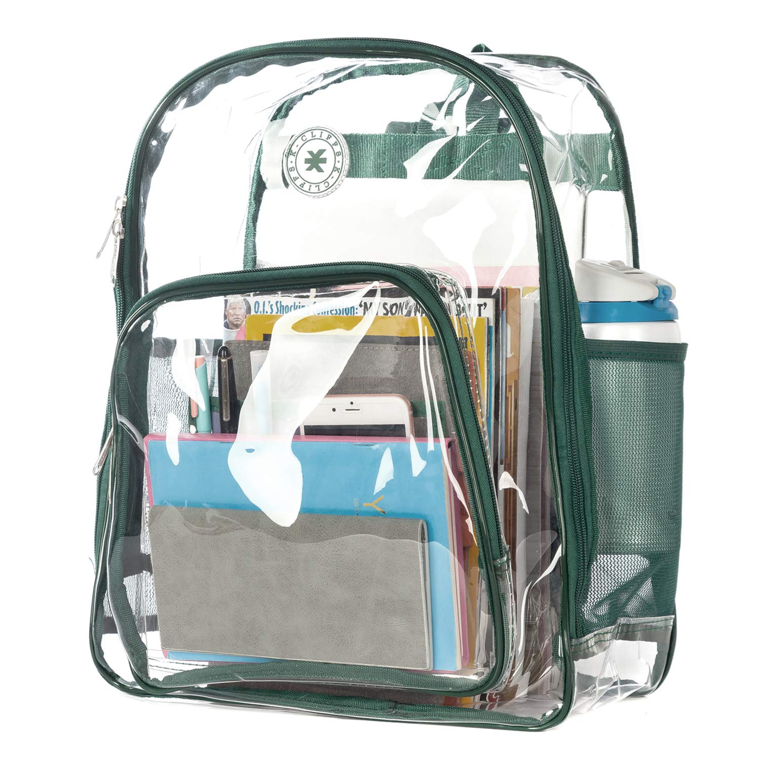 K-CliffsSuper Heavy Duty Clear Backpack Durable 0.5mm Vinyl Completely See Through Daypack 17" Transparent Student School Bookbag