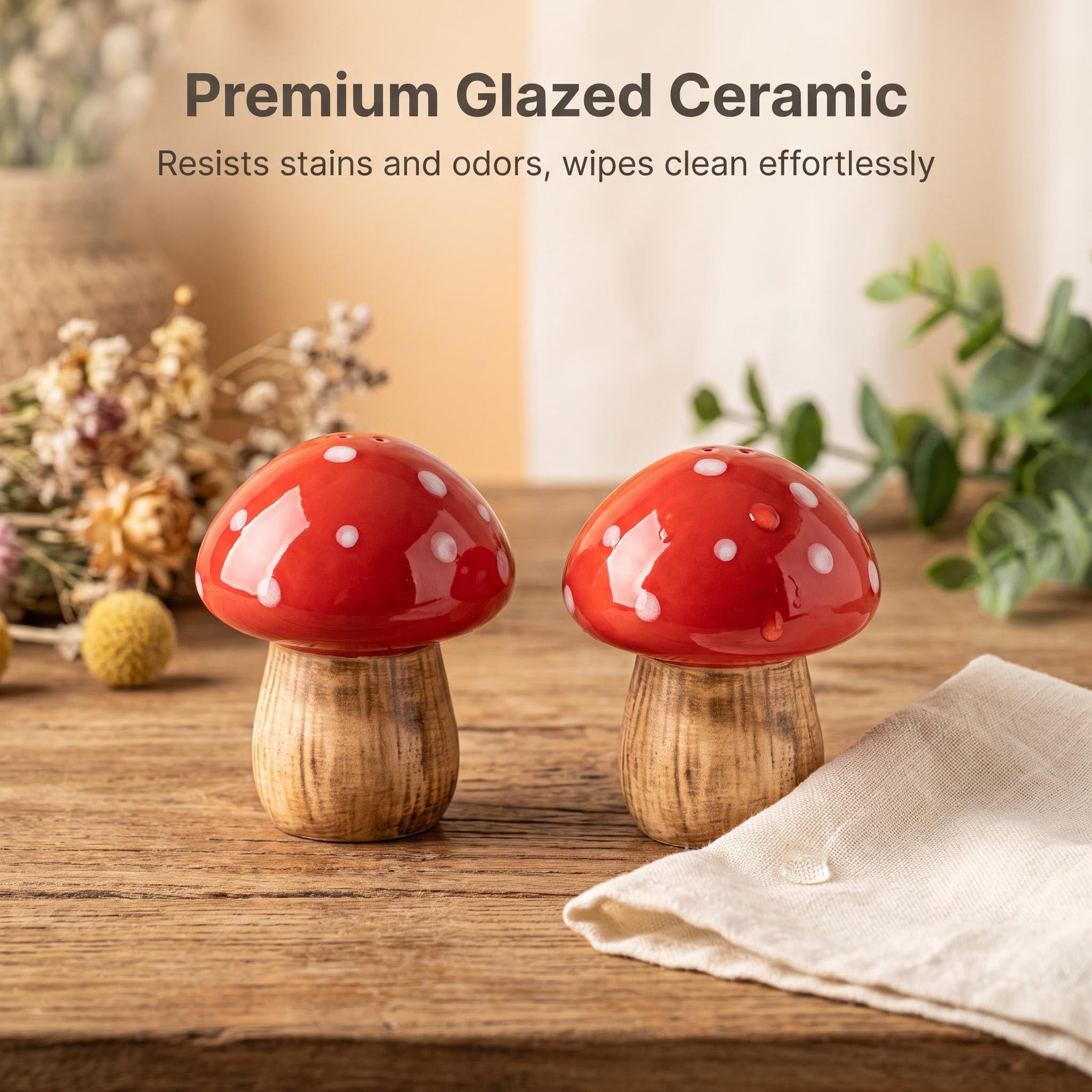 Amazon.com: Mushroom Salt and Pepper Shakers Set Ceramic Red