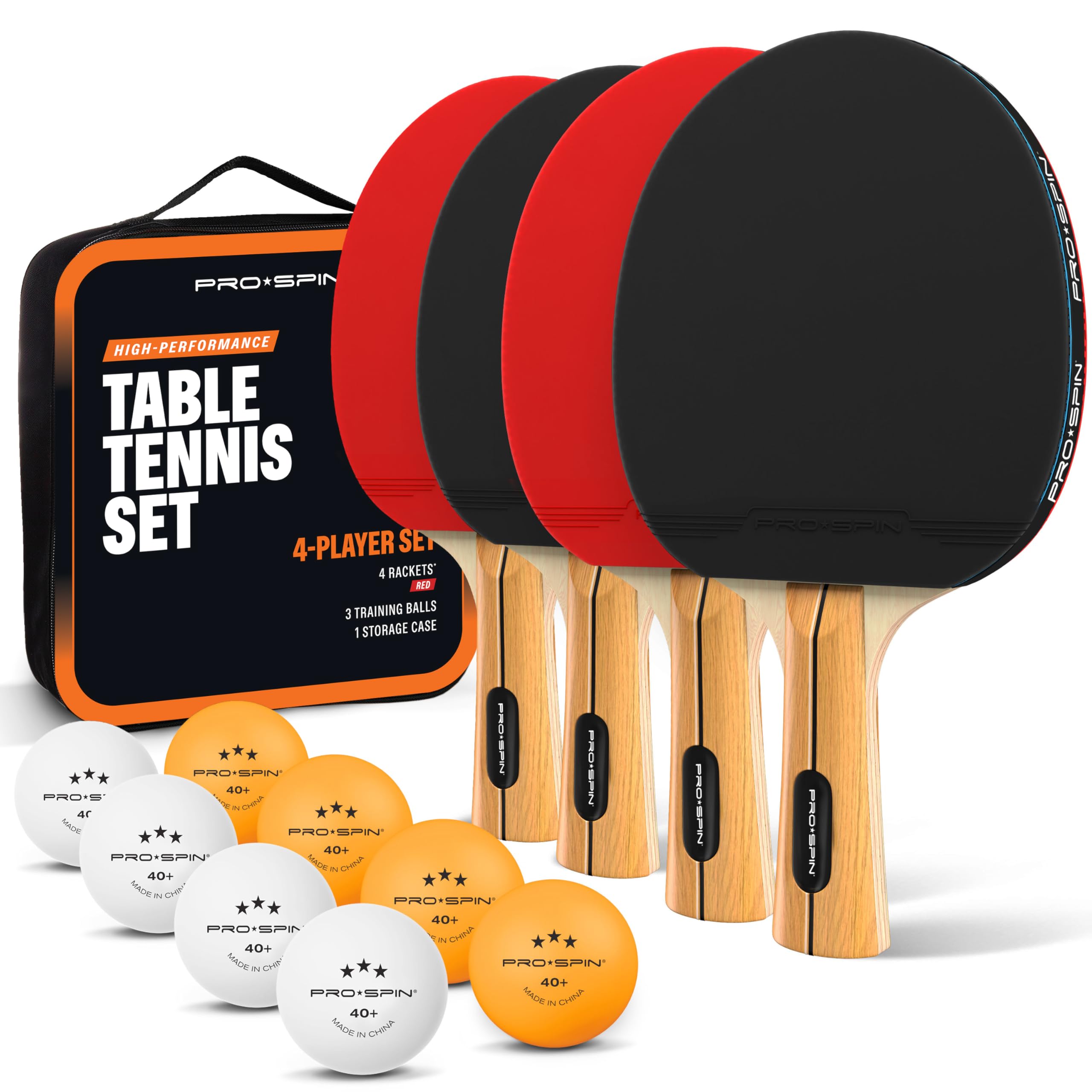 PRO-SPIN Ping Pong Paddle - High Performance Set Premium Table Tennis Racket with 3 Star Ping Pong Balls Compact Storage Case | Ping Pong Paddle Set of 2 or 4 for Indoor and Outdoor Games
