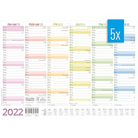 Set Of 5 2021/2022 Wall Calendars – A4 Landscape – Desk Calendar, Year  Planner, Year Calendar & Holidays : Amazon.de: Stationery & Office Supplies