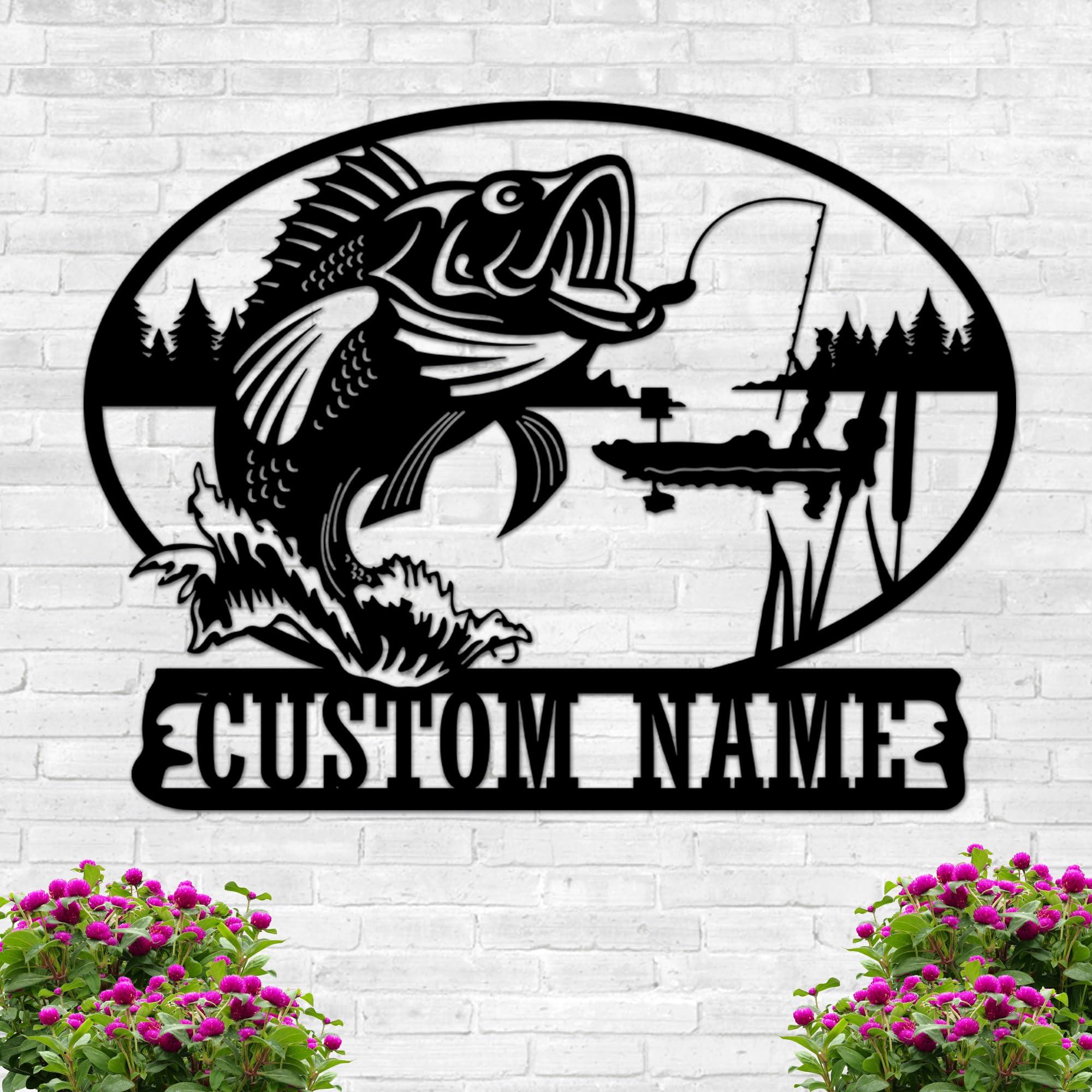 HANZSPROUT Bassfish Custom Metal Sign | Bass Fishing Wall Art | Personalized Home Decor | Custom Outdoor Metal Sign | Indoor Wall Art
