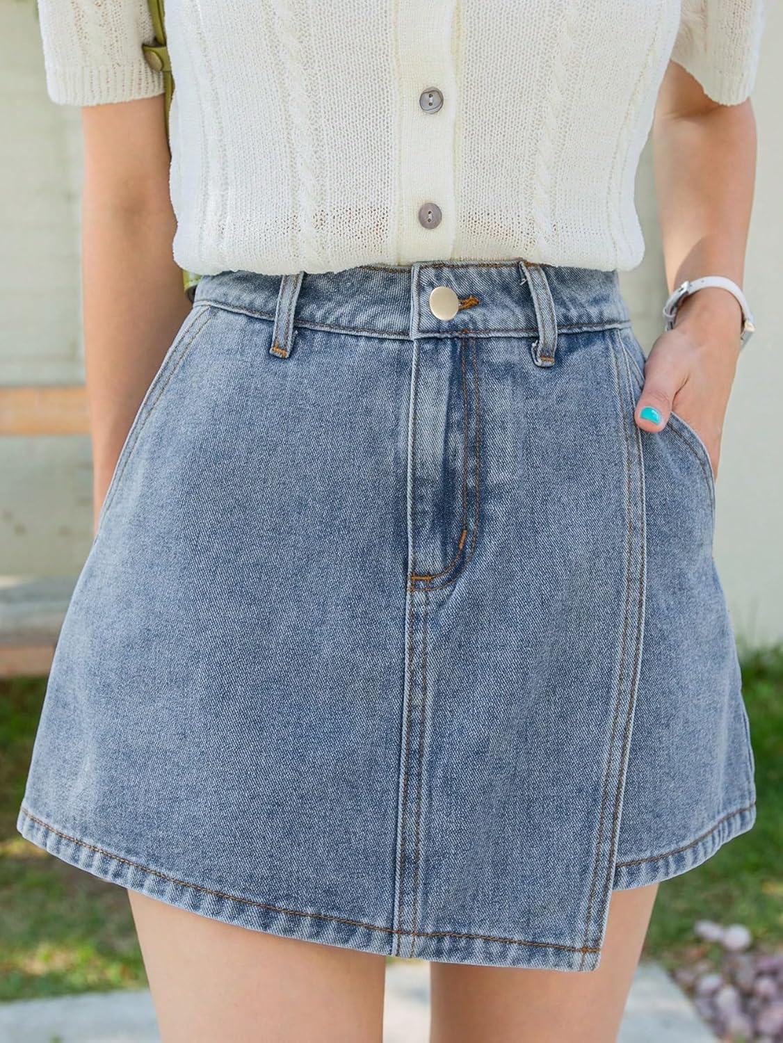 SHENHE Women's High Waisted Denim Skort