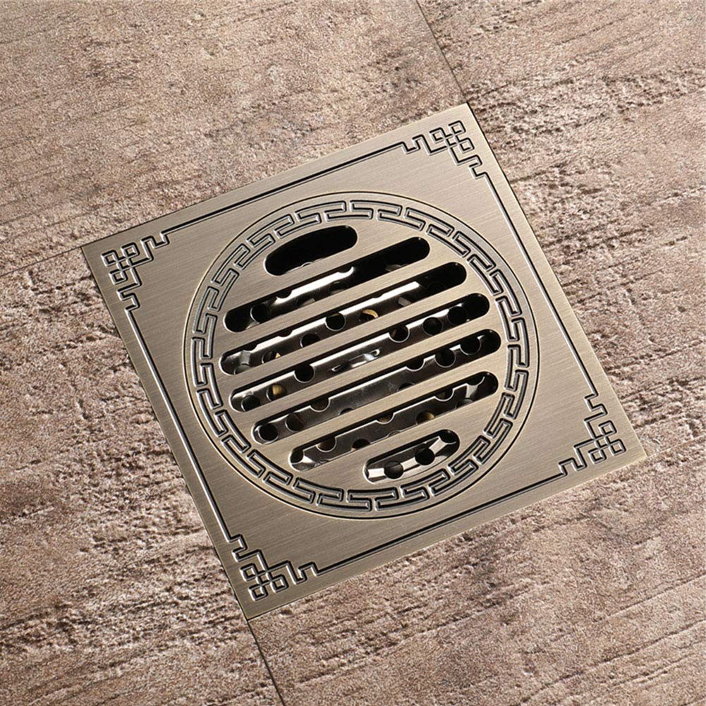 Desagüe de Piso de latón Antiguo, 4 Pulgadas, Cuadrado, para Ducha de baño, desagüe de Piso, colador de desechos para baño, Cocina, Porche
