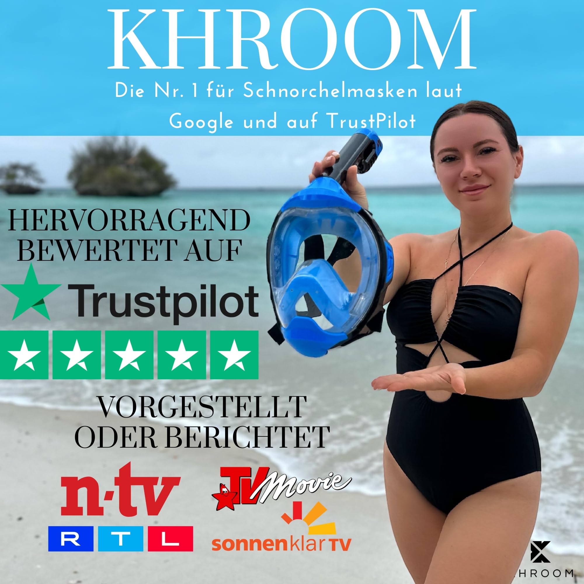 Khroom Schnorchelmaske Erwachsene & Kids ab 3 Jahre | CO2 sicher | Vollgesichtsmaske mit Easy-Breath System | Schnorchelset Alternative | Seaview Y Tauchmaske Schnorchelmaske Kinder