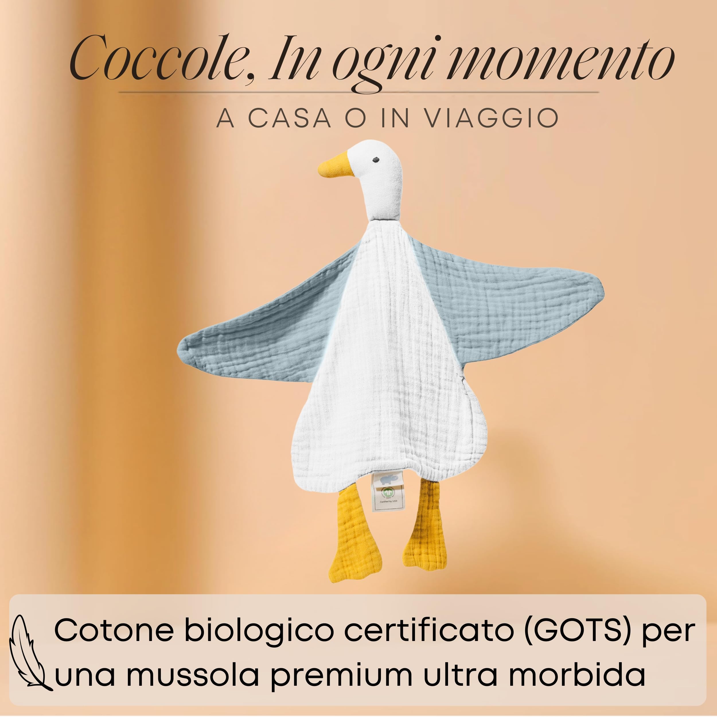 doudou e peluche neonato in mussola biologica GOTS Extra morbido e traspirante Regalo perfetto per bambini e neonati Qualità premium, fatto a mano, certificato sicuro