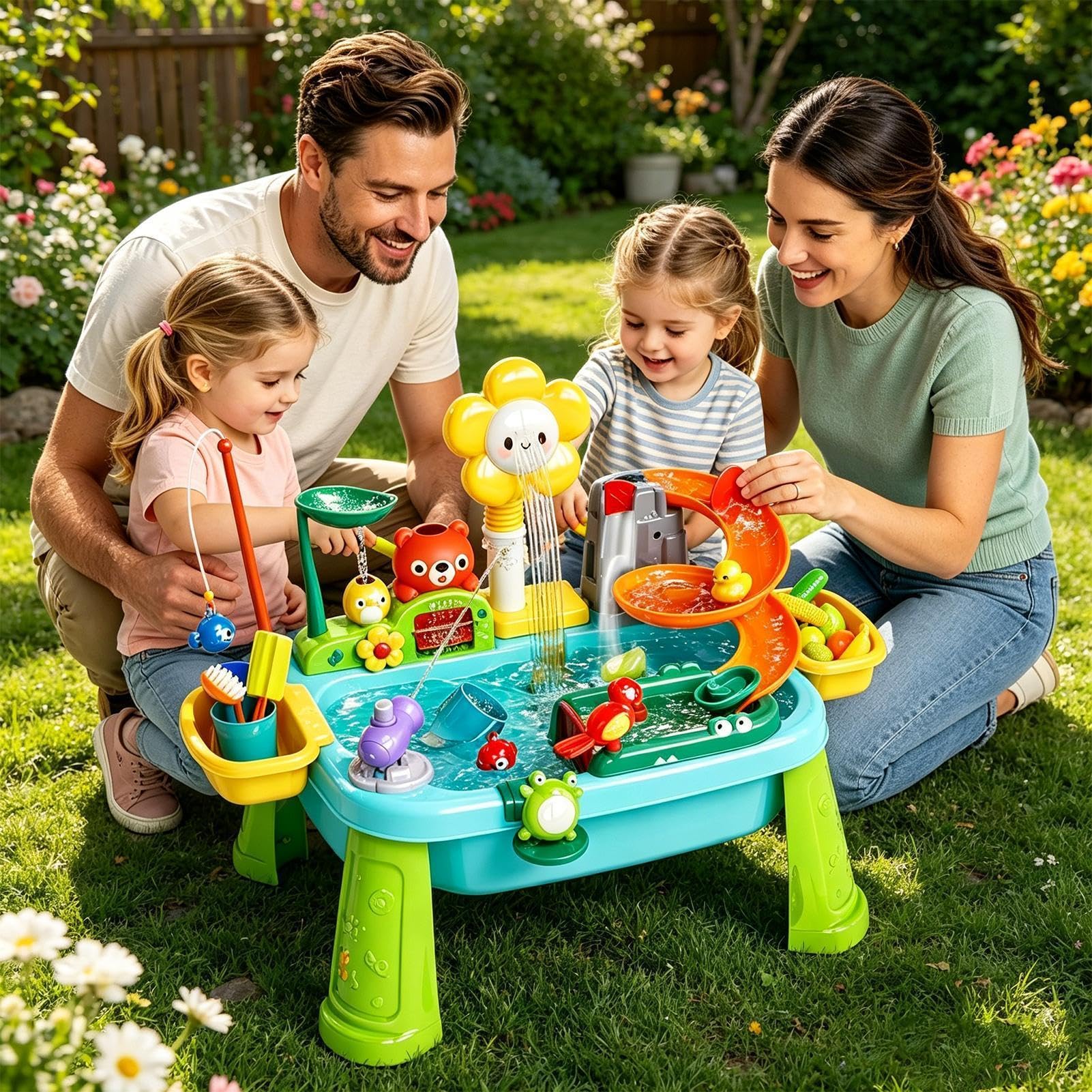 Tavolo Giochi d'Acqua,Rubinetto Girevole Divertenti Giocattoli Sensoriali,Tavolo Acquatico Con Lavello Cucina | per Maschi Femmine Giardino Cortile Terrazza Spiaggia Piscina Asilo Casa