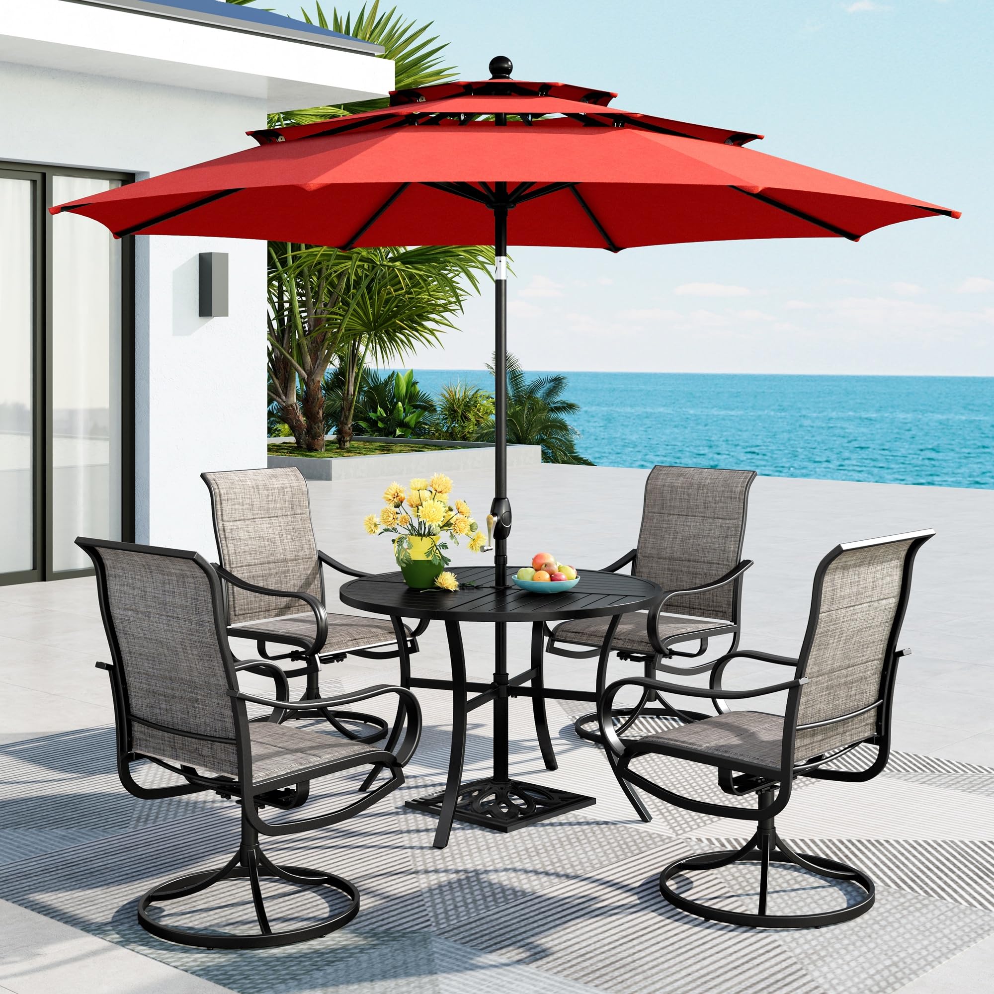 dual vented patio umbrella PURPLE LEAF 15x9ft Double-Sided Rectangular Outdoor Market Patio Umbrella with Base, Light Grey
