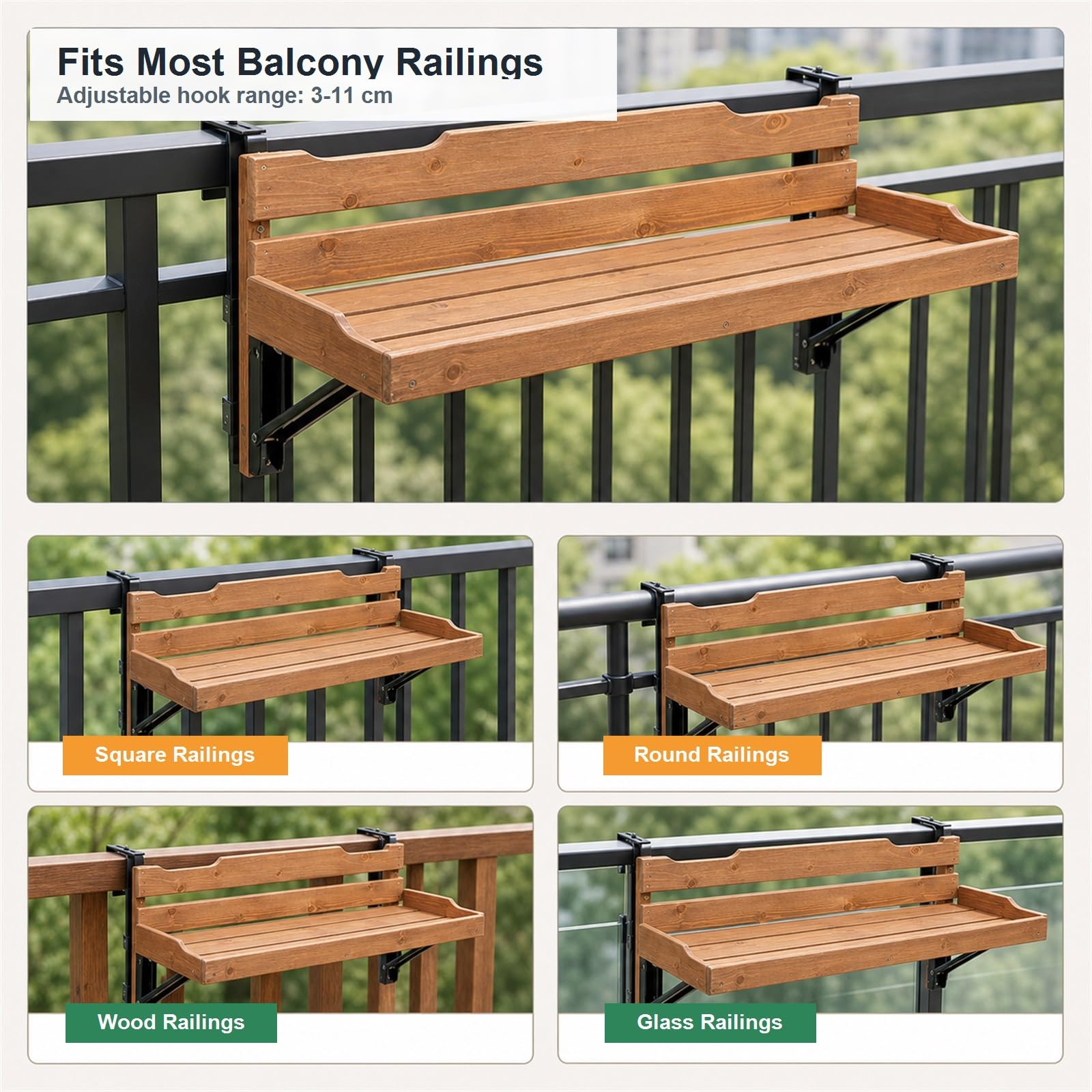 Tavolo sospeso da Balcone Tavolo da Appendere Ringhiera Tavolo Sospeso Pieghevole in per Ringhiera del Balcone Salvaspazio Facile da Pulire per terrazza,Giardino,Balcone e Veranda