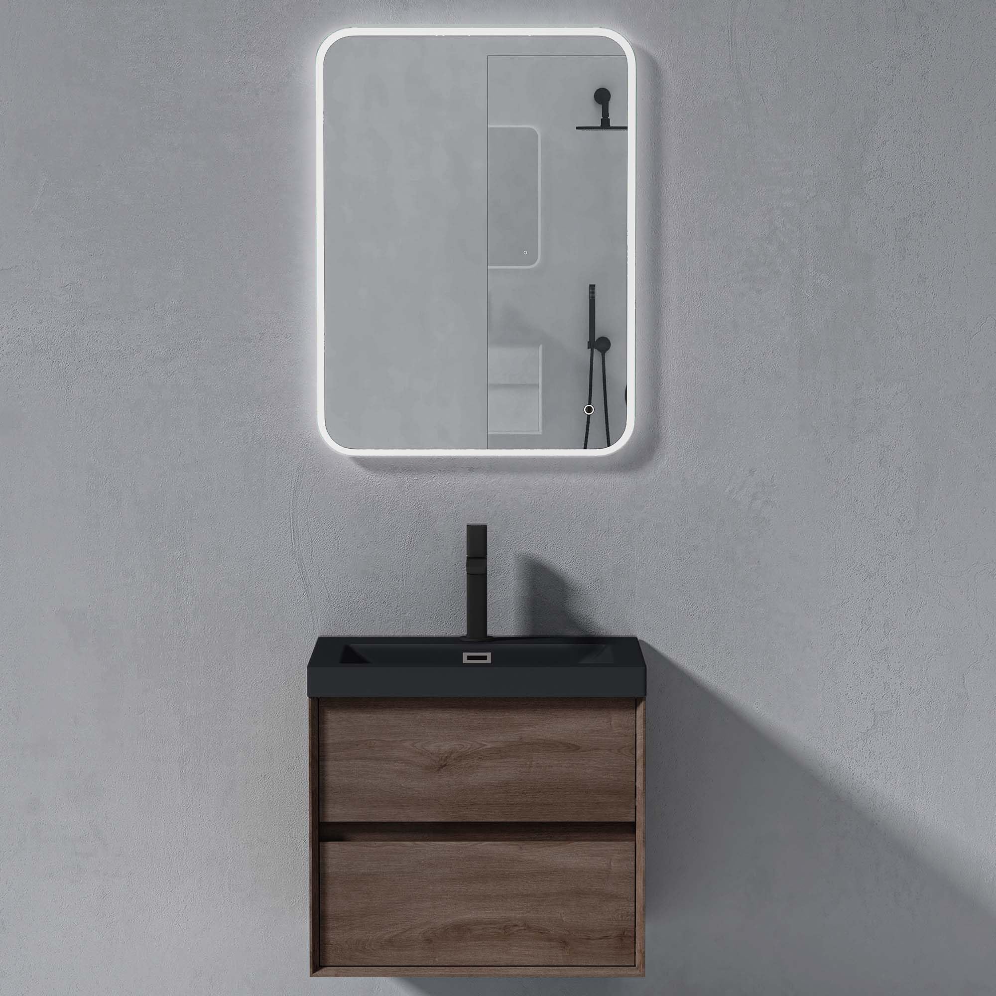 doporro Set Mobile Bagno Sospeso 60 cm con Lavabo Integrato e Specchio LED
