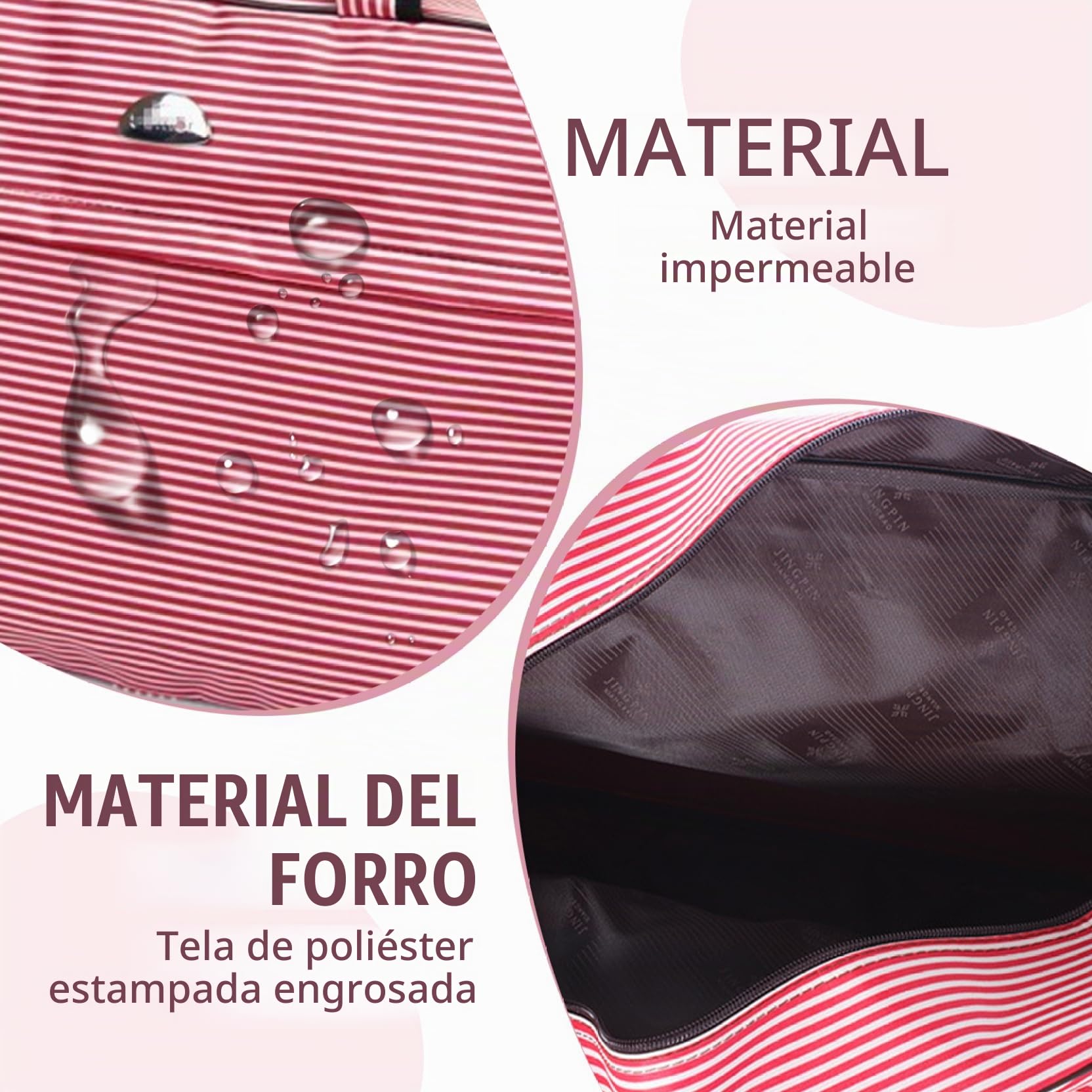 Bolso de Lona con Ruedas y Mango, Bolsa de Viaje con Ruedas a Prueba de Agua de Gran Capacidad para Mujeres para Hombres, Rayas de Color Blanco Rojo