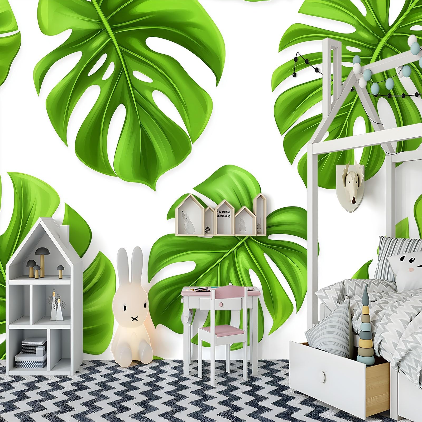 Fototapeta z włókniny, 350 x 256 cm, tropikalne liście, Monstera Deliciosa, tapeta na flizelinie, tapeta ścienna, efekt 3D, nowoczesna tapeta do salonu, malarstwa, pokoju dziecięcego, tło TV, tapeta z